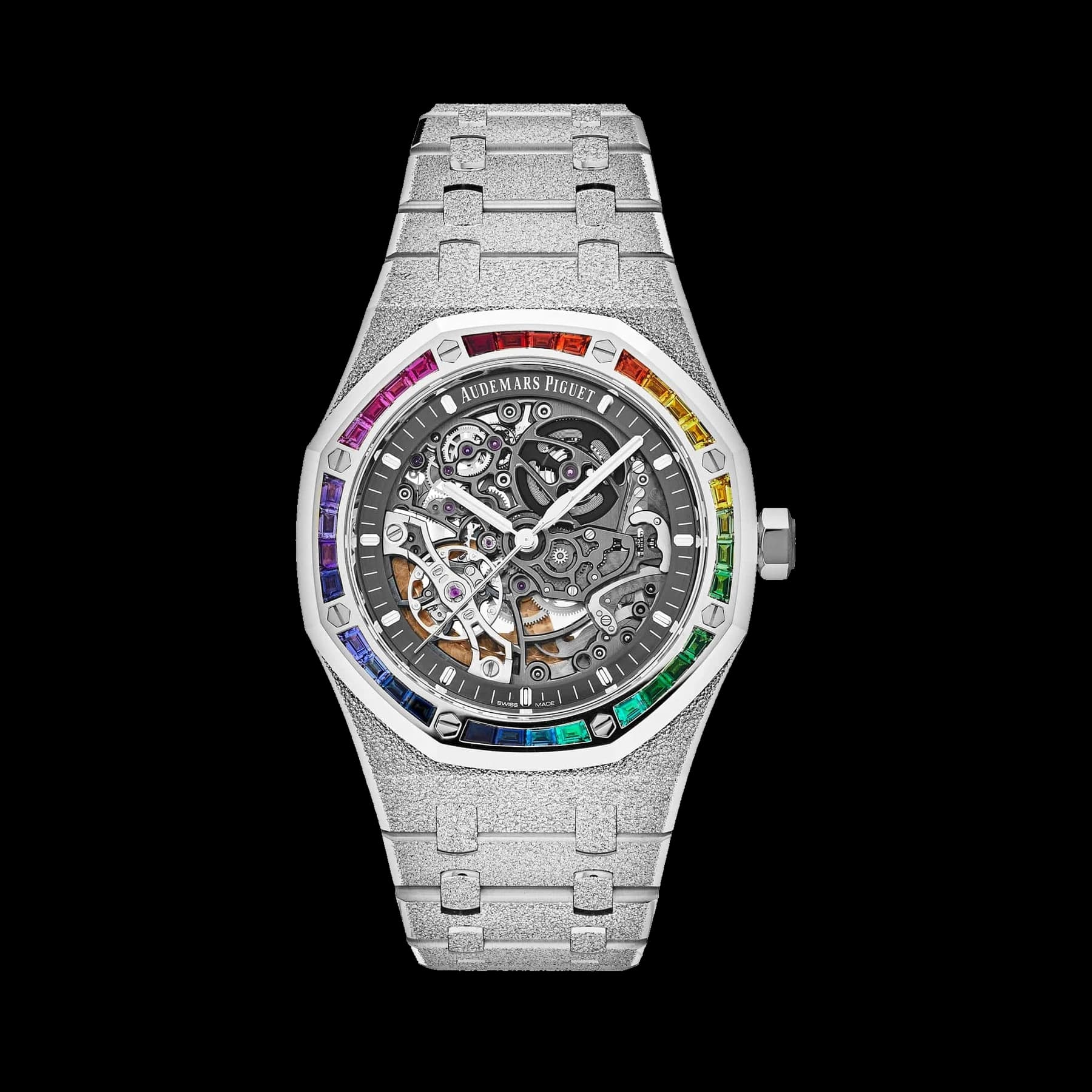 Audemars Piguet Royal Oak 15412BC.YG.1224BC.03 Double Balance Wheel Rainbow Bezel Frosted White Gold