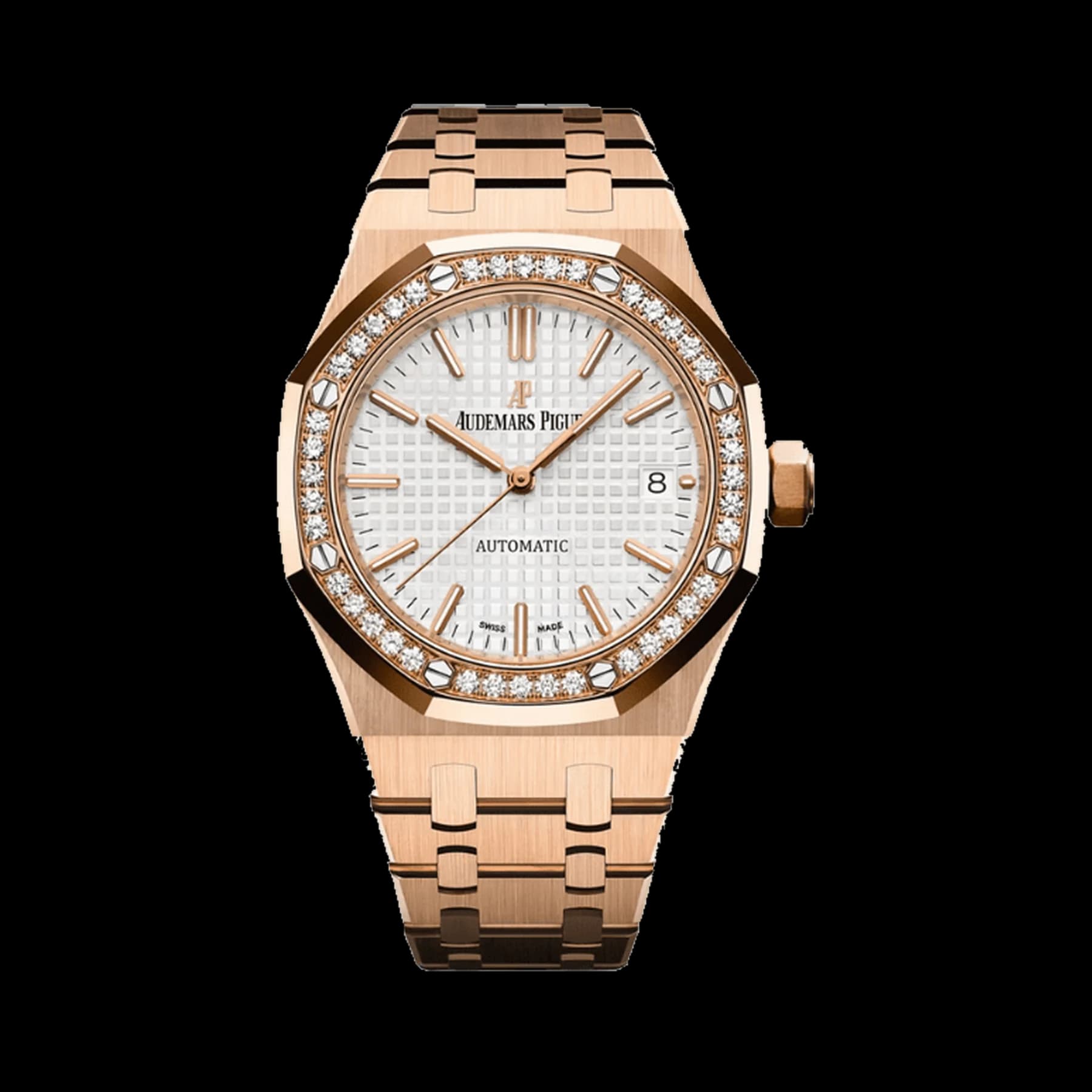 Audemars Piguet Royal Oak 15451OR.ZZ.1256OR.01.A 'Ladies' Rose Gold White Dial Diamond Bezel