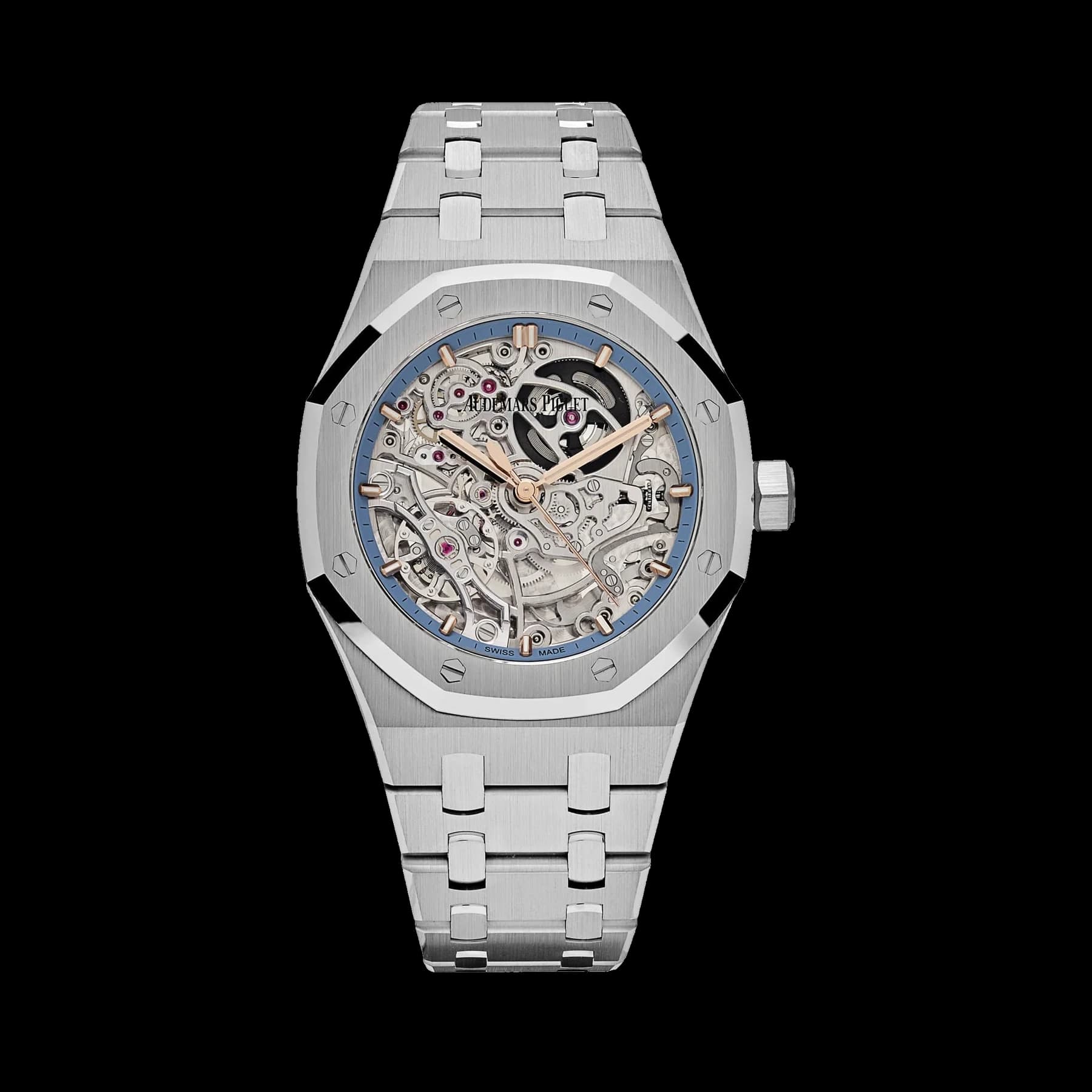 Audemars Piguet Royal Oak Openworked 15467BC.OO.1256BC.01 Double Balance Wheel White Gold Light-Blue Inner Bezel