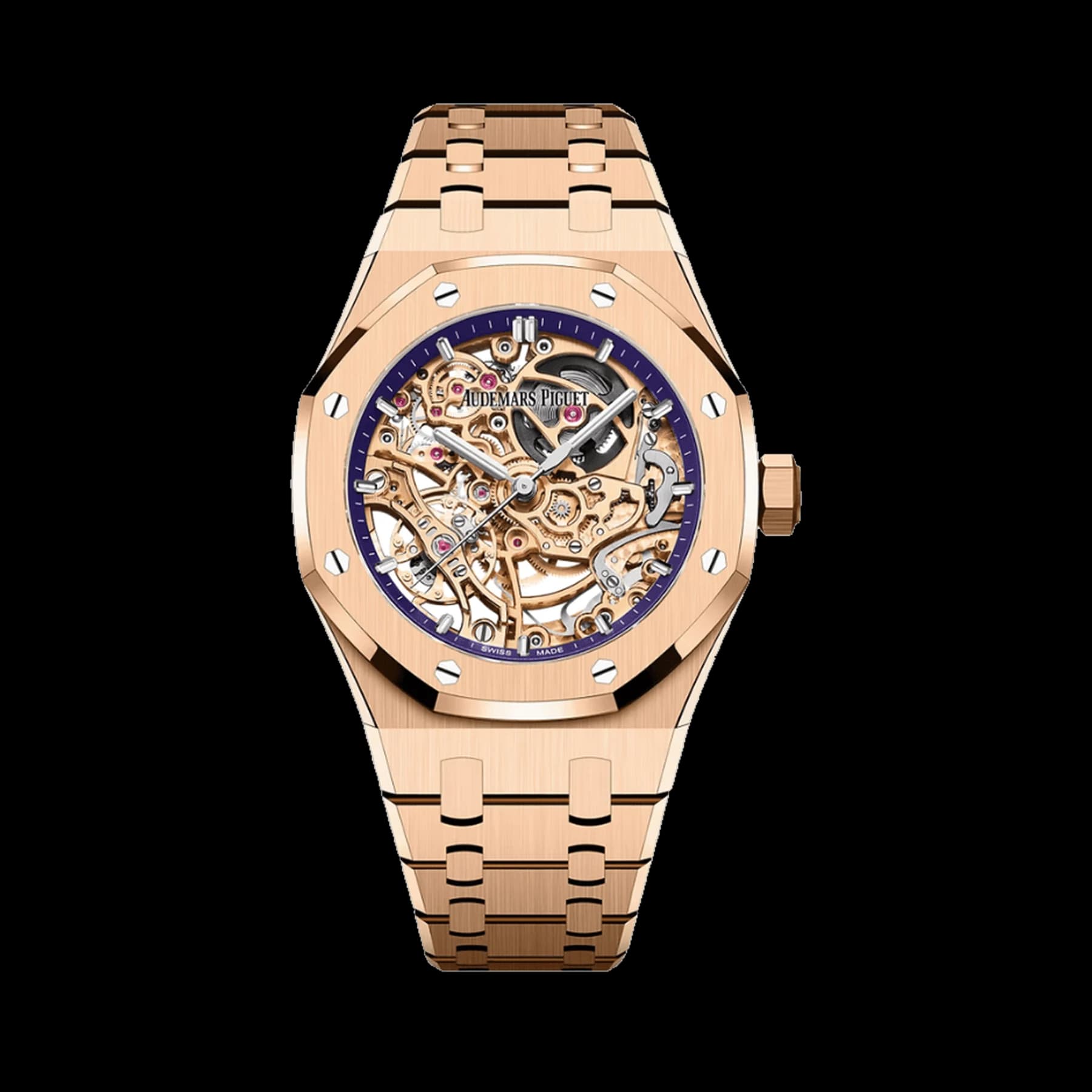 Audemars Piguet Royal Oak Openworked 15467OR.OO.1256OR.02 Double Balance Wheel Rose Gold Purple Inner Bezel