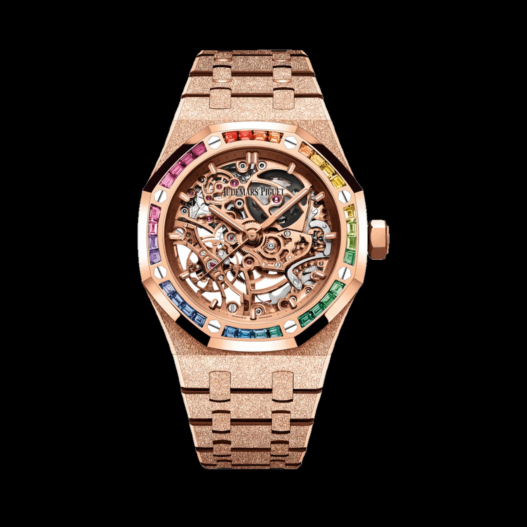 Audemars Piguet Royal Oak 15468OR.YG.1259OR.01 Openworked Frosted Rose Gold Rainbow Bezel