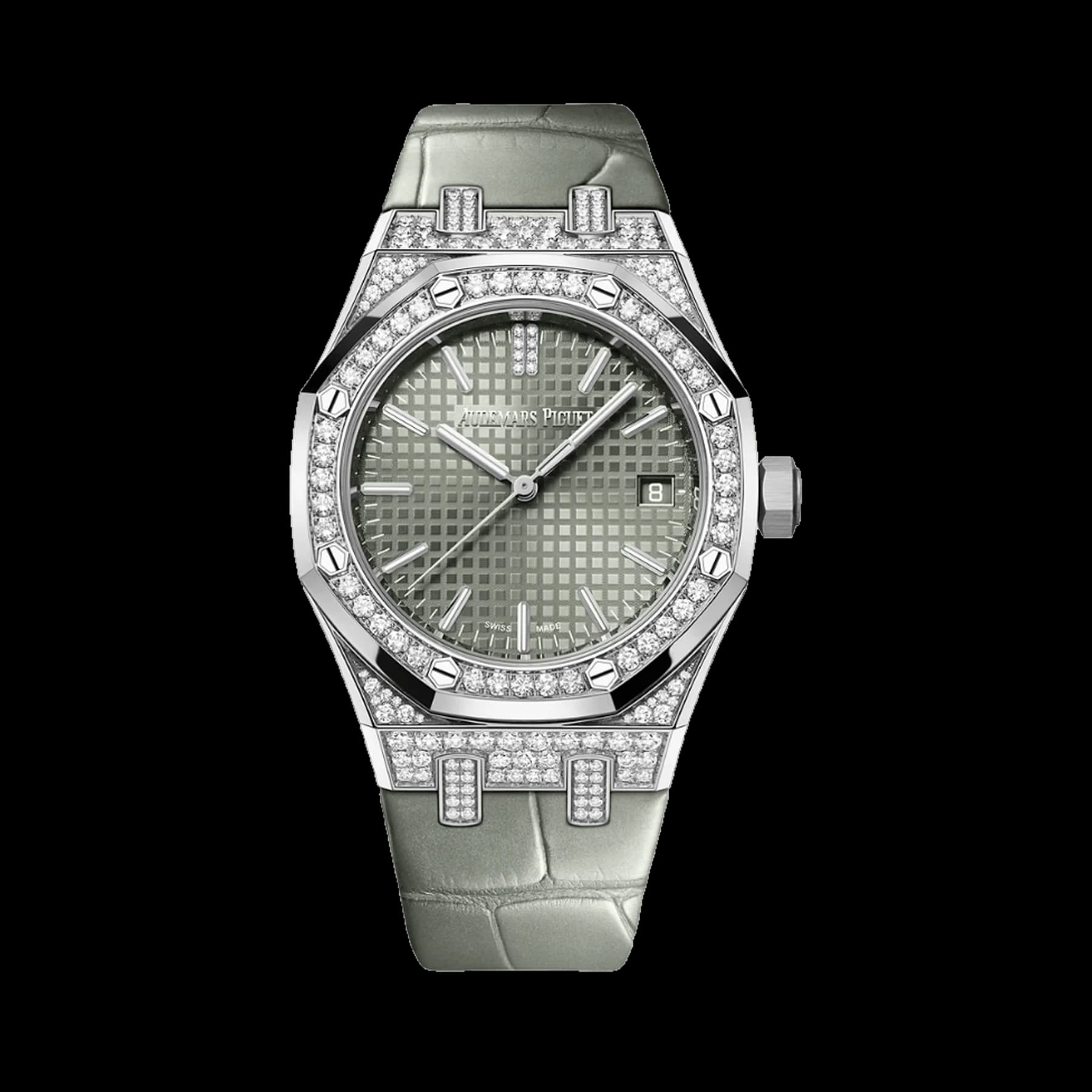 Audemars Piguet Royal Oak 15551BC.ZZ.D405CR.01 Diamond Bezel Diamond and White Gold Case Green Dial