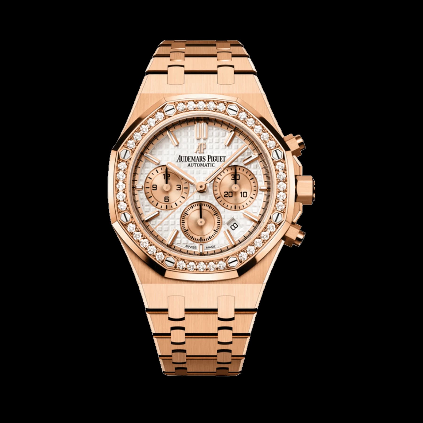 Audemars Piguet Royal Oak 26315OR.ZZ.1256OR.01 Chronograph Rose Gold Silver Dial Diamond Bezel