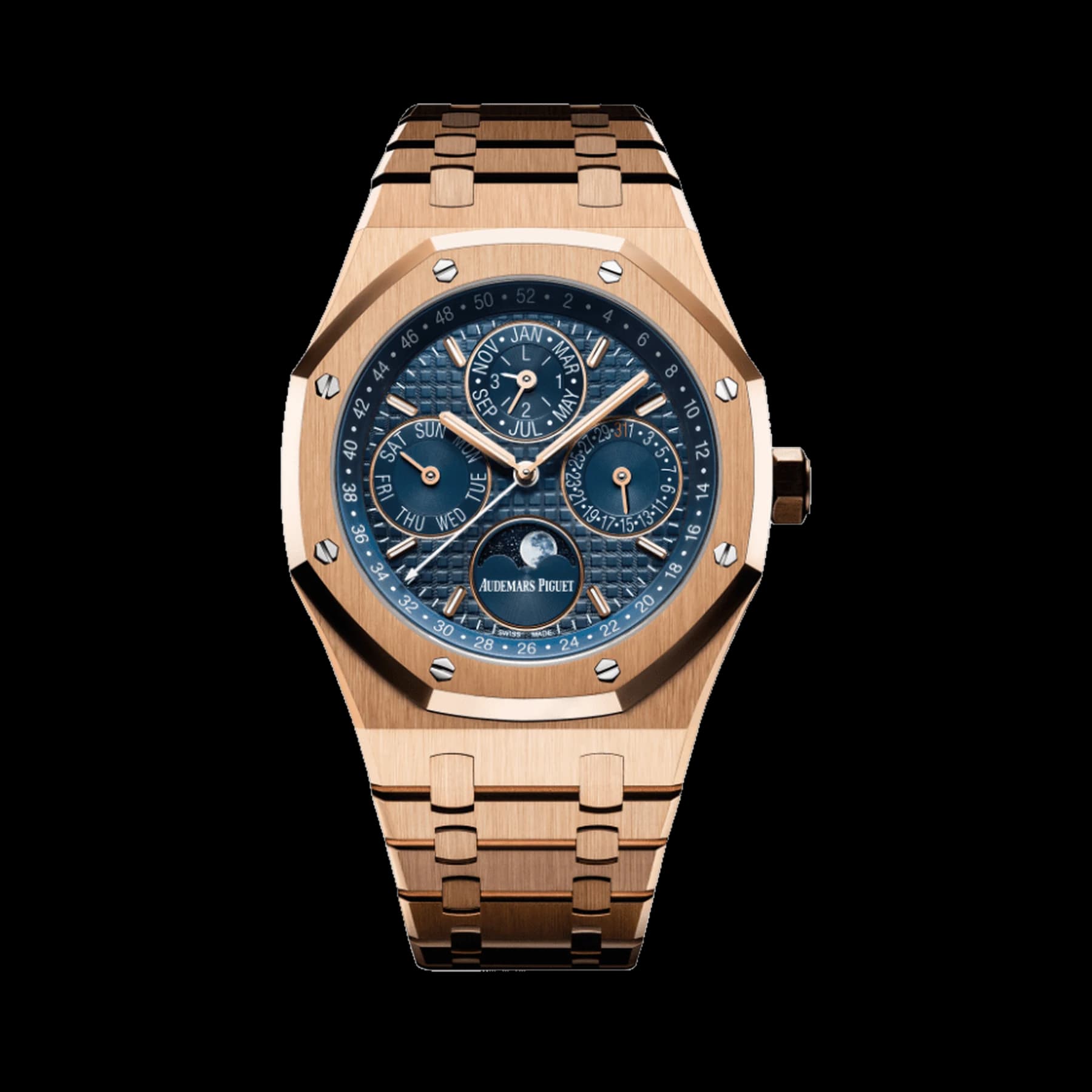 Audemars Piguet Royal Oak Perpetual Calendar 26574OR.OO.1220OR.02 Rose Gold Blue Dial