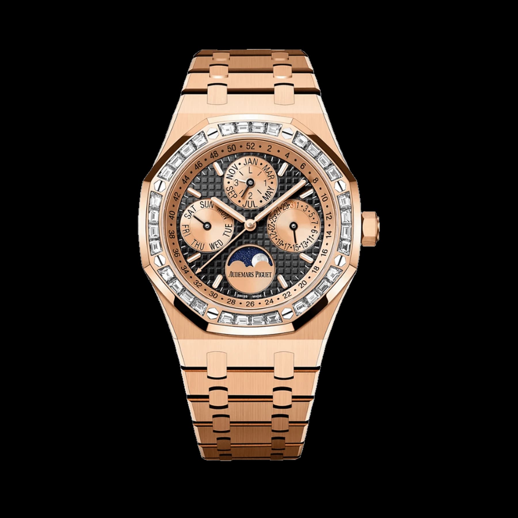 Audemars Piguet Royal Oak Perpetual Calendar 26614OR.ZZ.1220OR.01 Rose Gold Diamond Bezel Black Dial