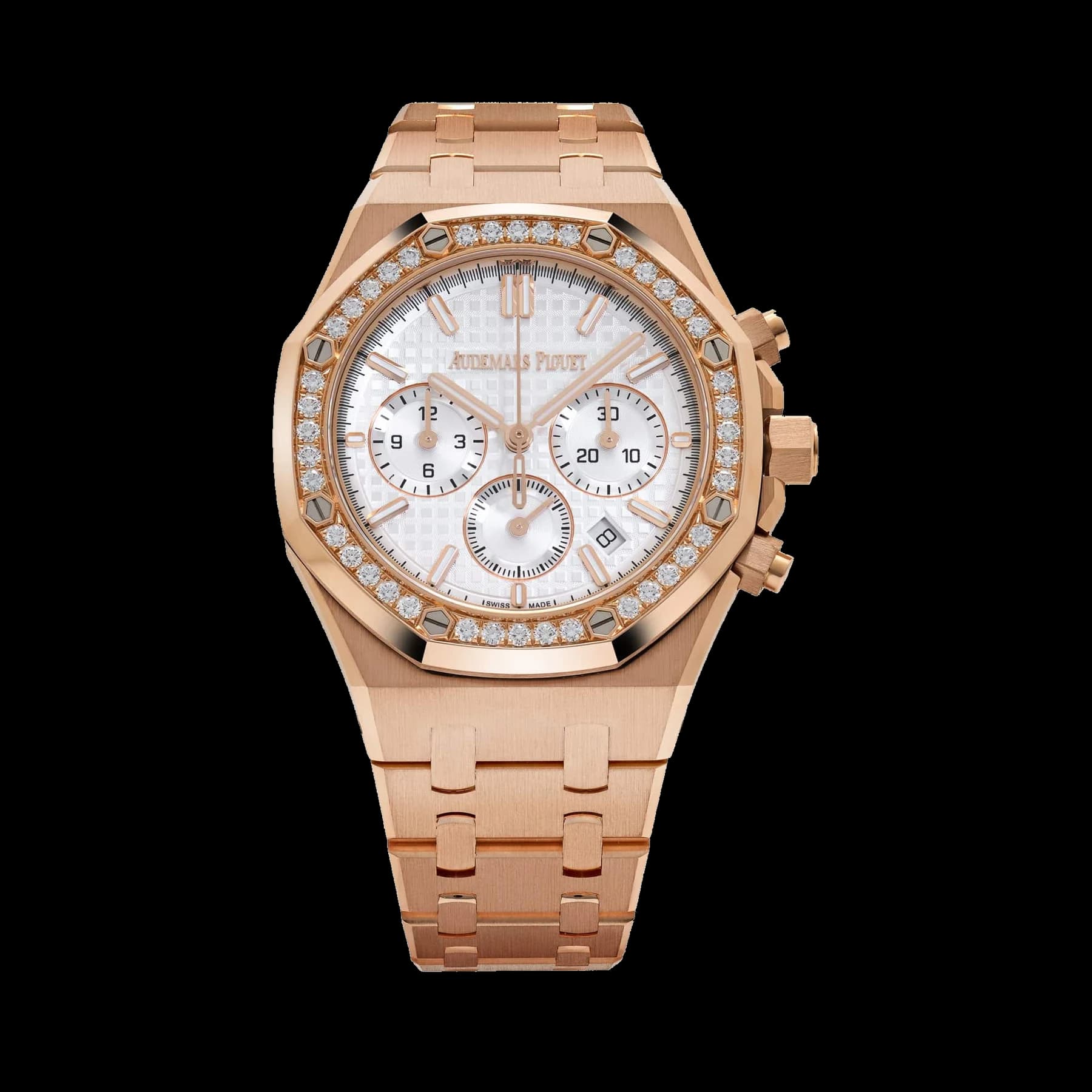 Audemars Piguet Royal Oak 26715OR.ZZ.1356OR.01 Chronograph Rose Gold Silver Dial Diamond Bezel (2022)