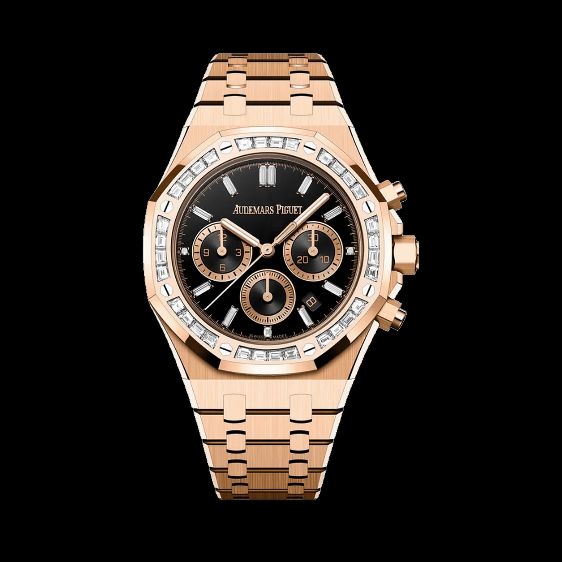 Audemars Piguet Royal Oak Chronograph 26715OR.ZZ.1356OR.02 Rose Gold Diamond Bezel Black Onyx Dial
