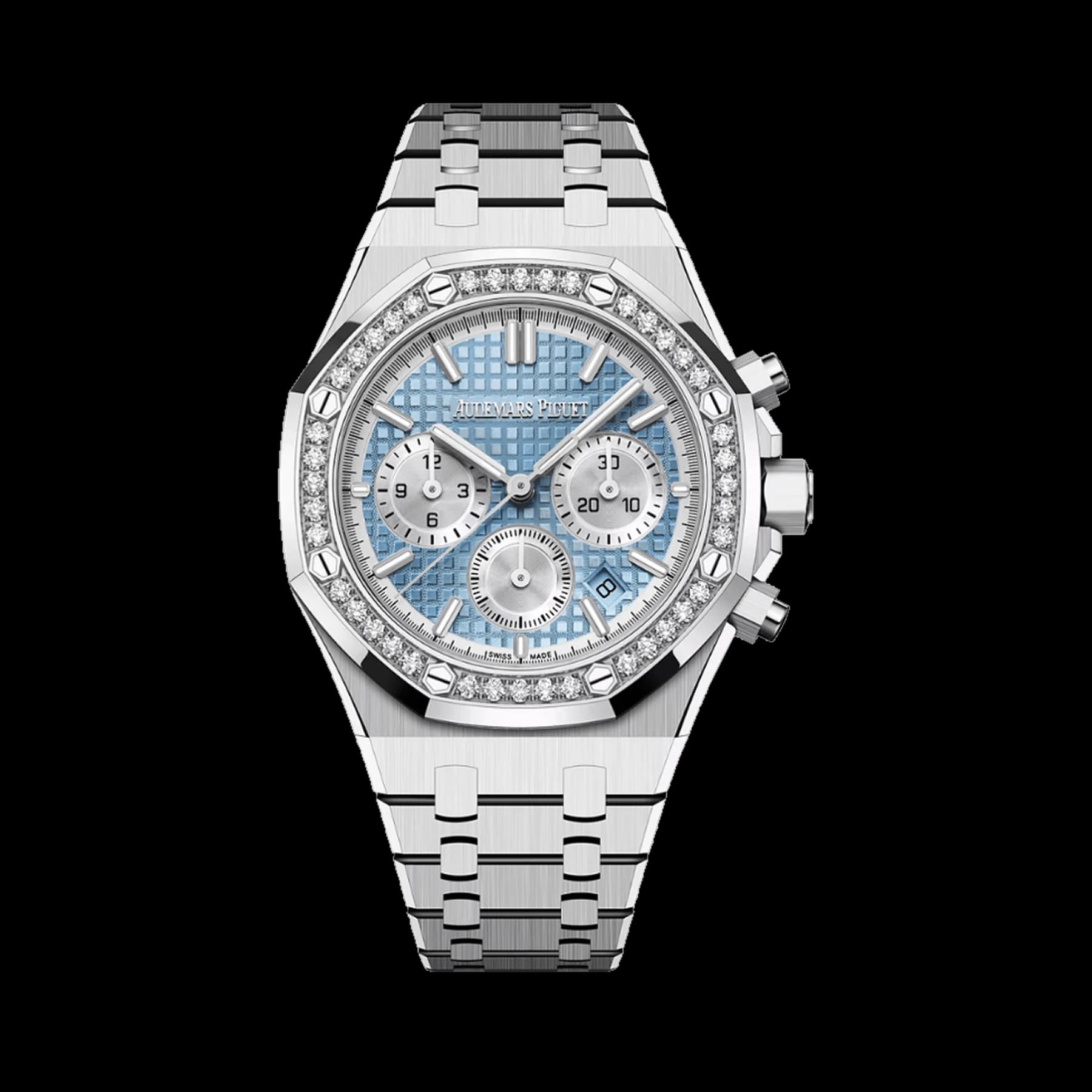 Audemars Piguet Royal Oak Chronograph 26715ST.ZZ.1356ST.01 Stainless Steel Diamond Bezel Light Blue Dial
