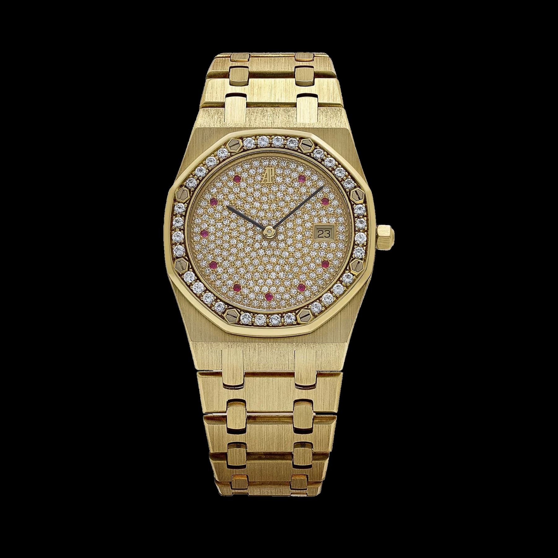 Audemars Piguet Royal Oak Vintage 56342BA.Z.0789BA.03 'Ladies' Yellow Gold Diamond Ruby Dial Diamond Bezel Quartz (2001)