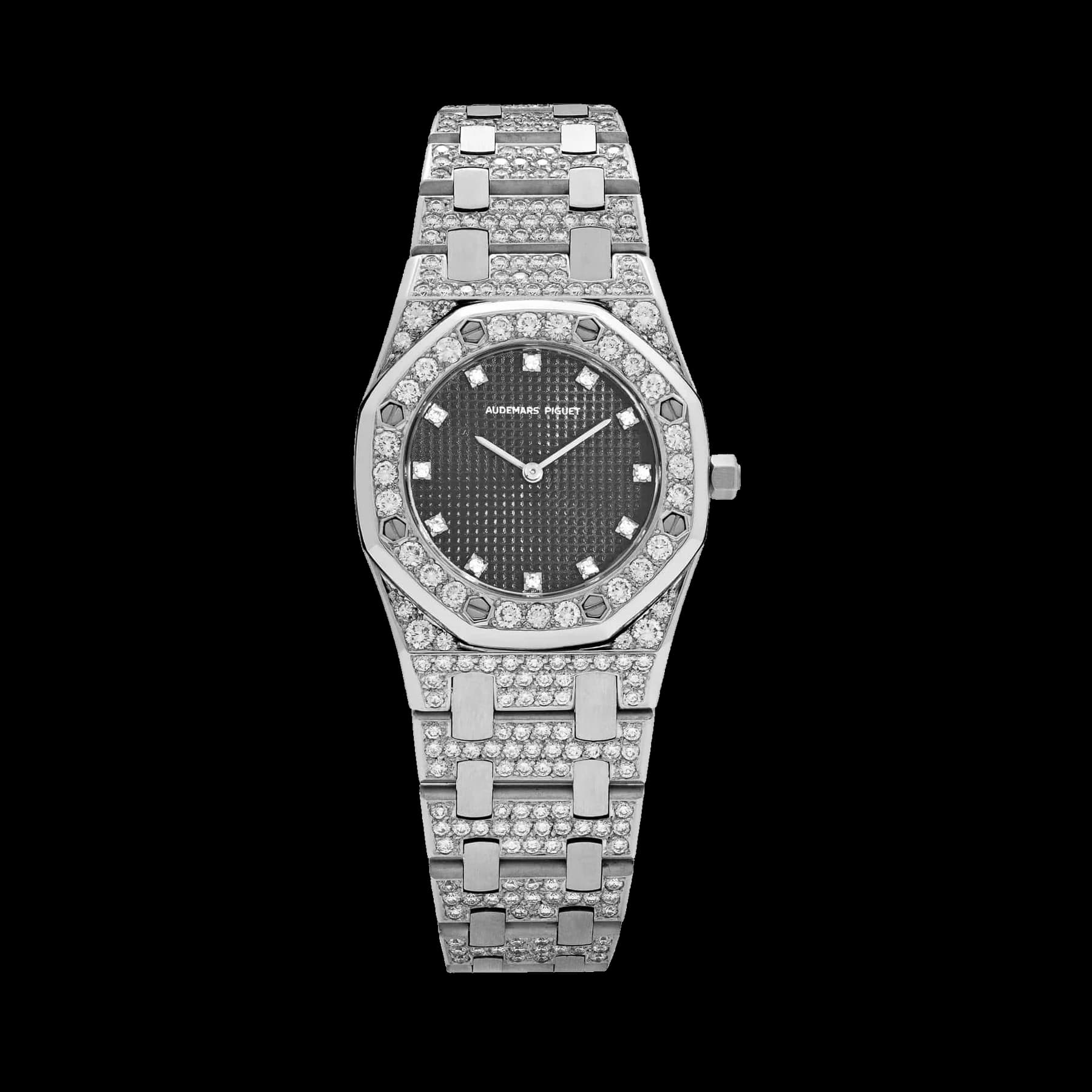 Audemars Piguet Royal Oak 6007BC 'Ladies' White Gold Black Diamond Dial Diamond Bezel and Bracelet Quartz (1981)