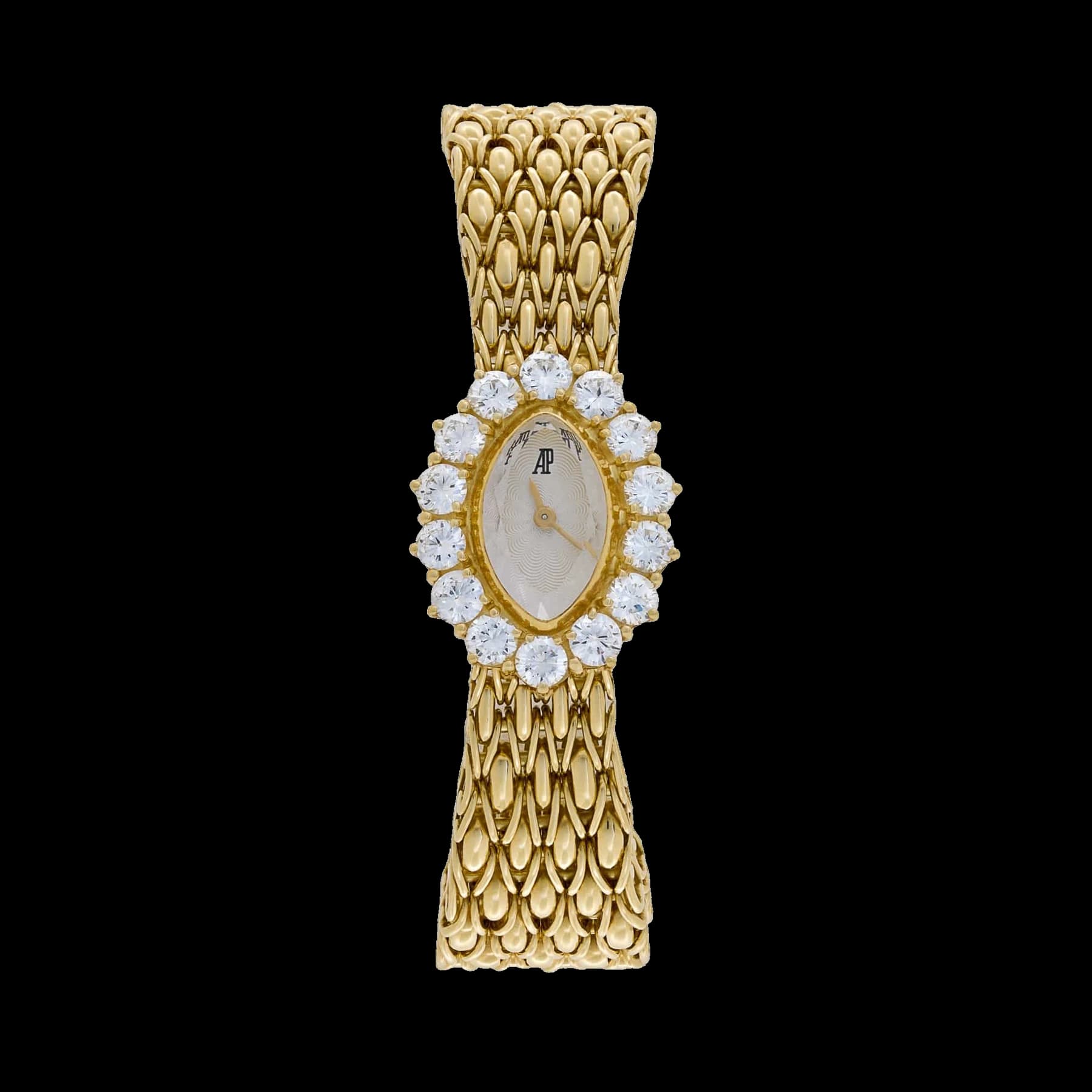 Audemars Piguet Vintage Oval 66429BA.ZZ.0780BA.02 'Ladies' Cocktail Watch Yellow Gold White Dial Diamond Bezel Quartz