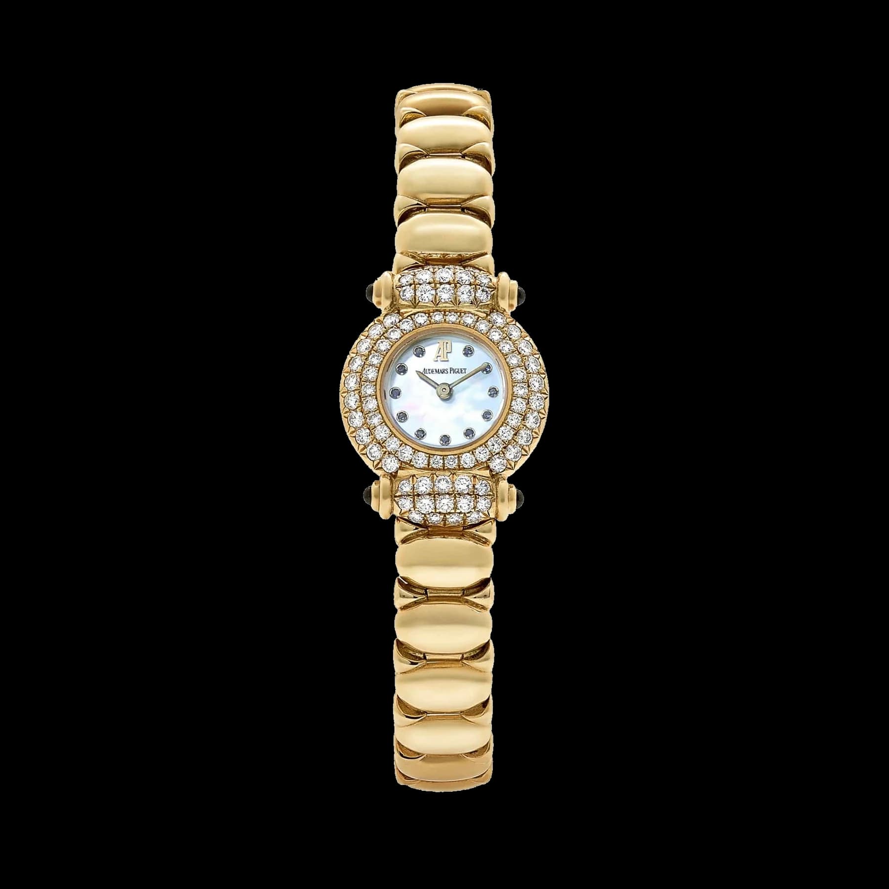 Audemars Piguet Vintage Classique 67030BA.SS.1088BA.01 'Ladies' Yellow Gold Mother of Pearl Sapphire Dial Diamond Bezel Quartz (1996)