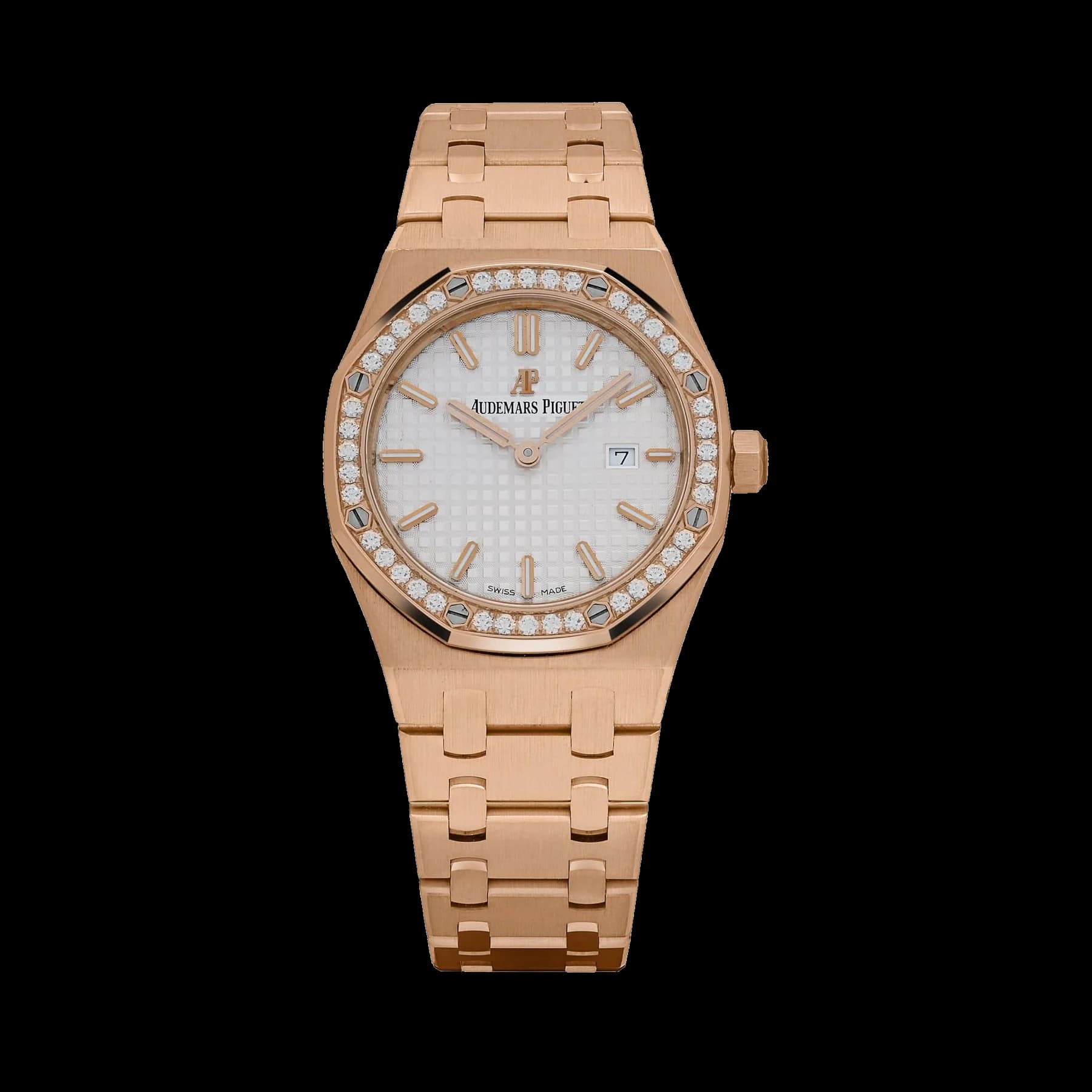 Audemars Piguet Royal Oak Quartz 67651OR.ZZ.1261OR.01 'Ladies' Rose Gold White Dial Diamond Bezel Quartz