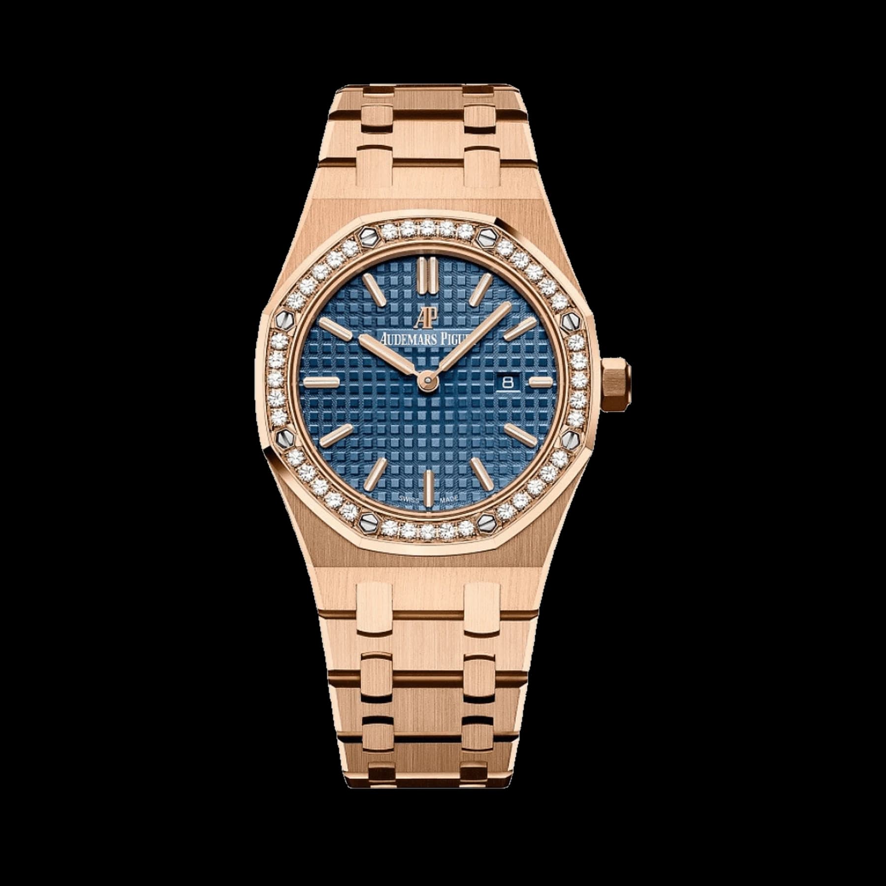 Audemars Piguet Royal Oak Quartz 67651OR.ZZ.1261OR.02 'Ladies' Rose Gold Blue Dial Diamond Bezel