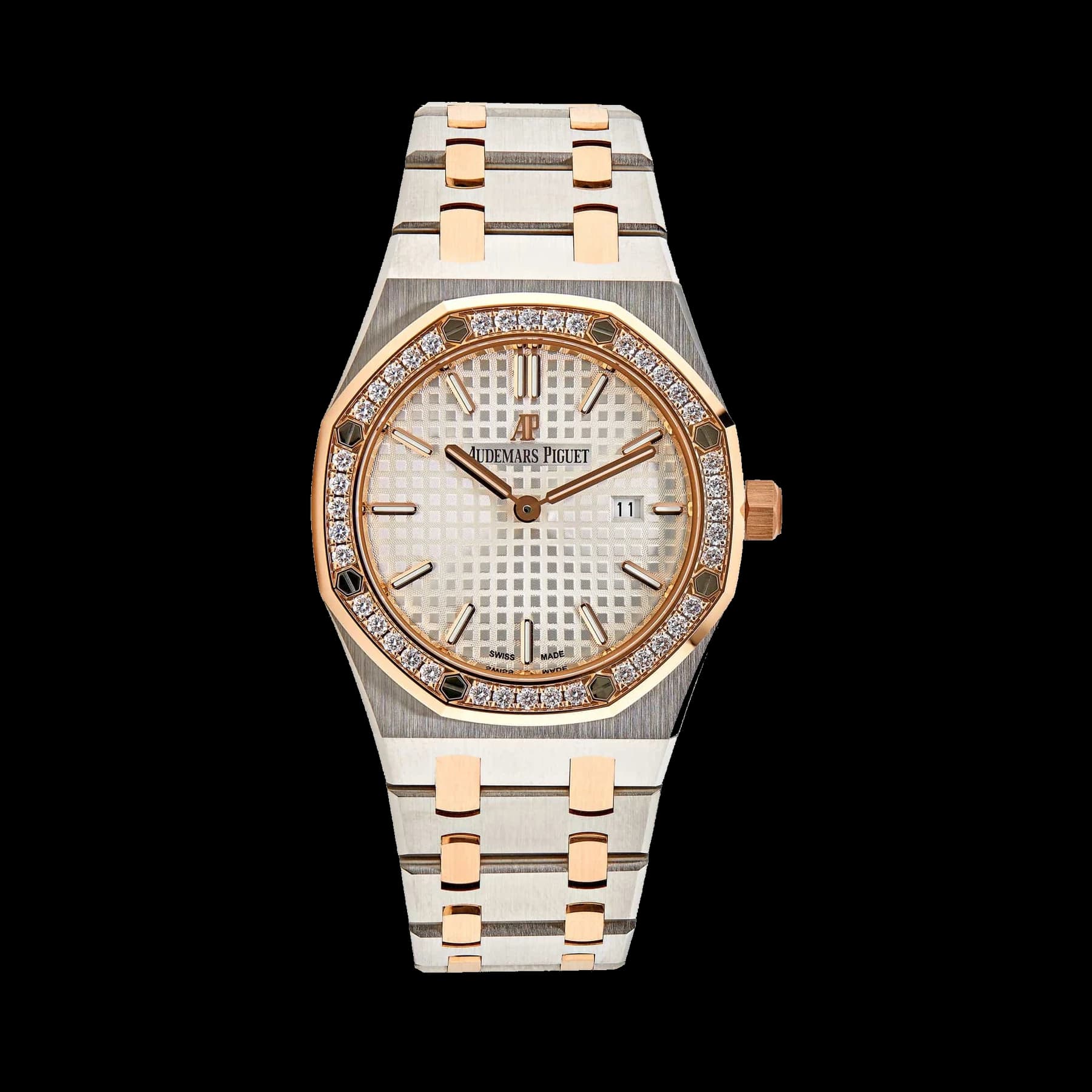 Audemars Piguet Royal Oak 67651SR.ZZ.1261SR.01 'Ladies' Rose Gold Stainless Steel Silver-Toned Dial Diamond Bezel Quartz