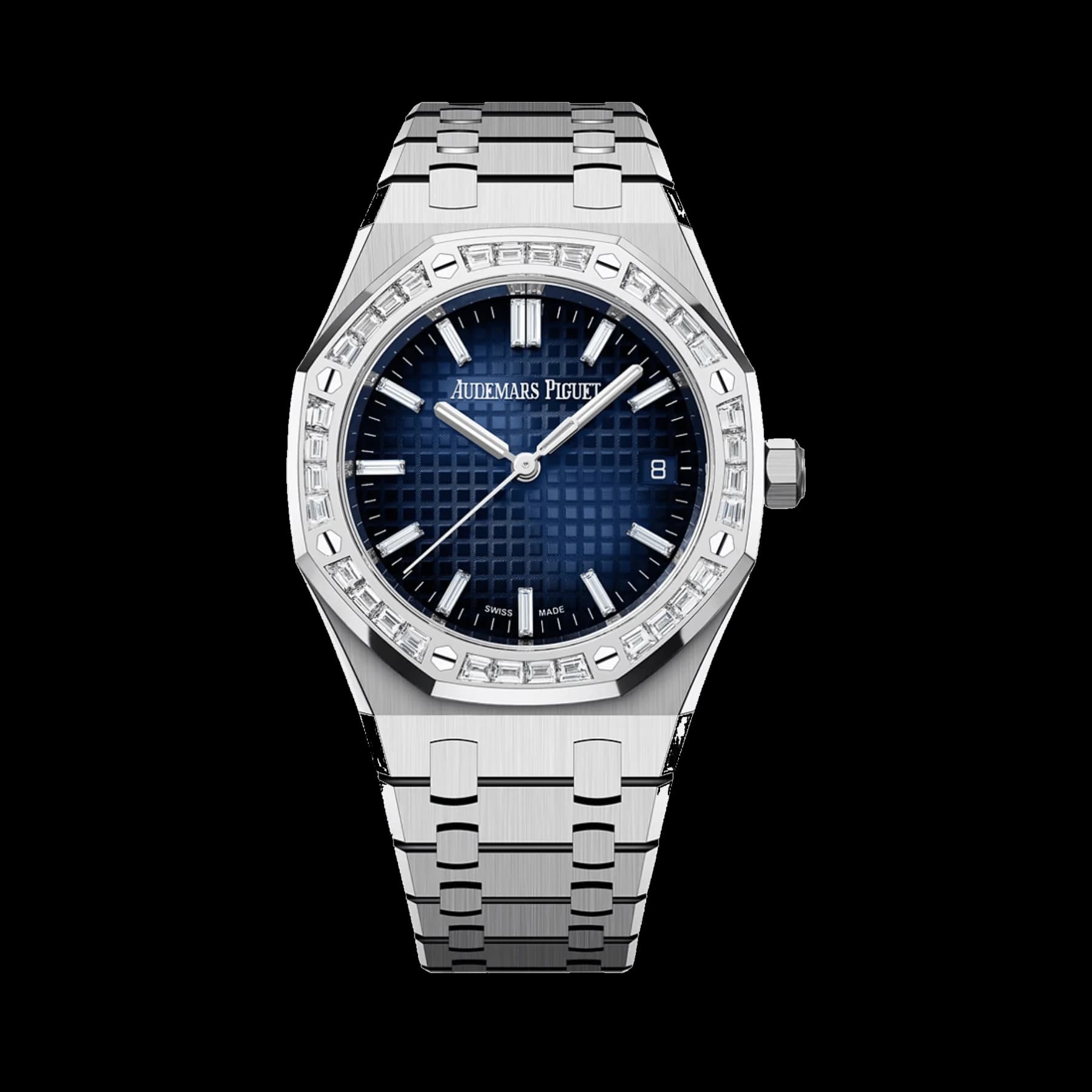 Audemars Piguet Royal Oak 77451BC.ZZ.1361BC.01 White Gold Smoked Blue Diamond Baguette Dial and Bezel