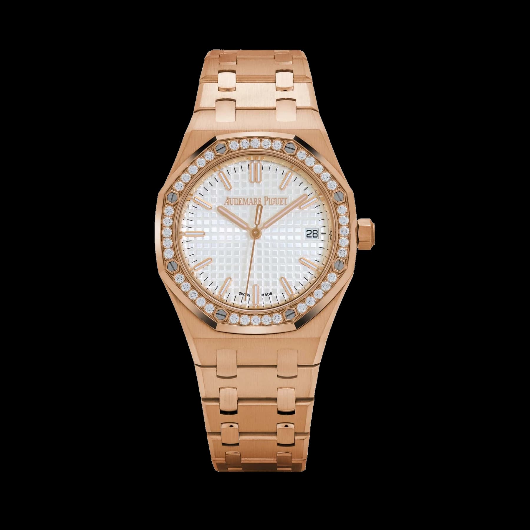 Audemars Piguet Royal Oak 77451OR.ZZ.1361OR.03 'Ladies' Rose Gold Silver Dial Diamond Bezel