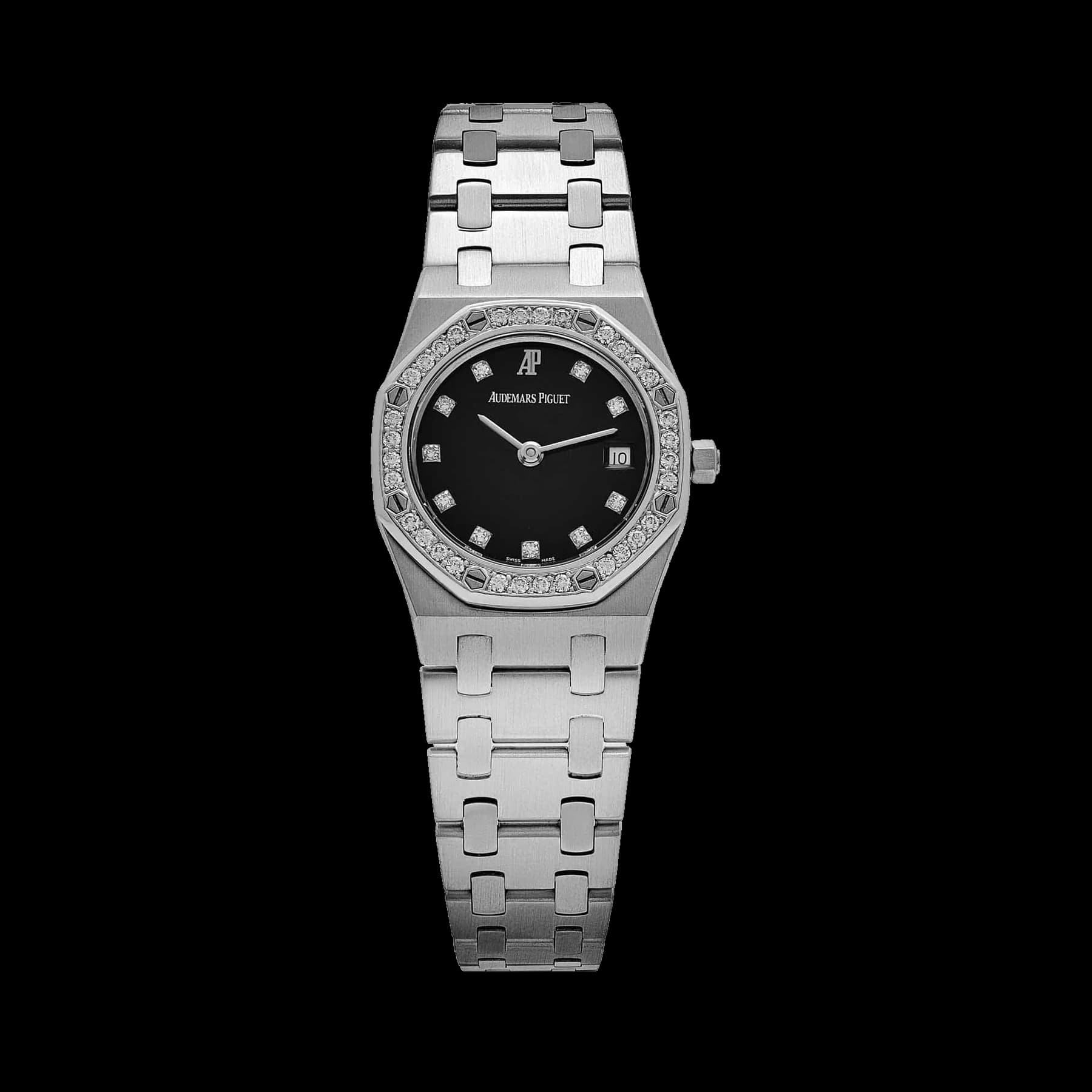 Audemars Piguet Royal Oak Vintage 'Ladies' White Gold Black Diamond Dial Diamond Bezel Quartz
