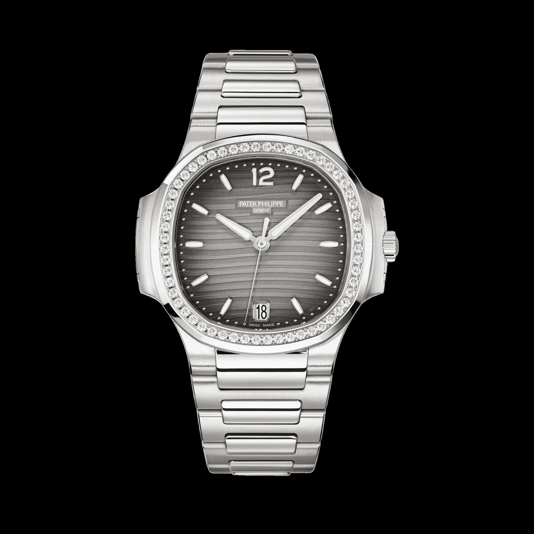 Patek Philippe Nautilus 7118/1200A-011 'Ladies' Stainless Steel Grey Dial Diamond Bezel