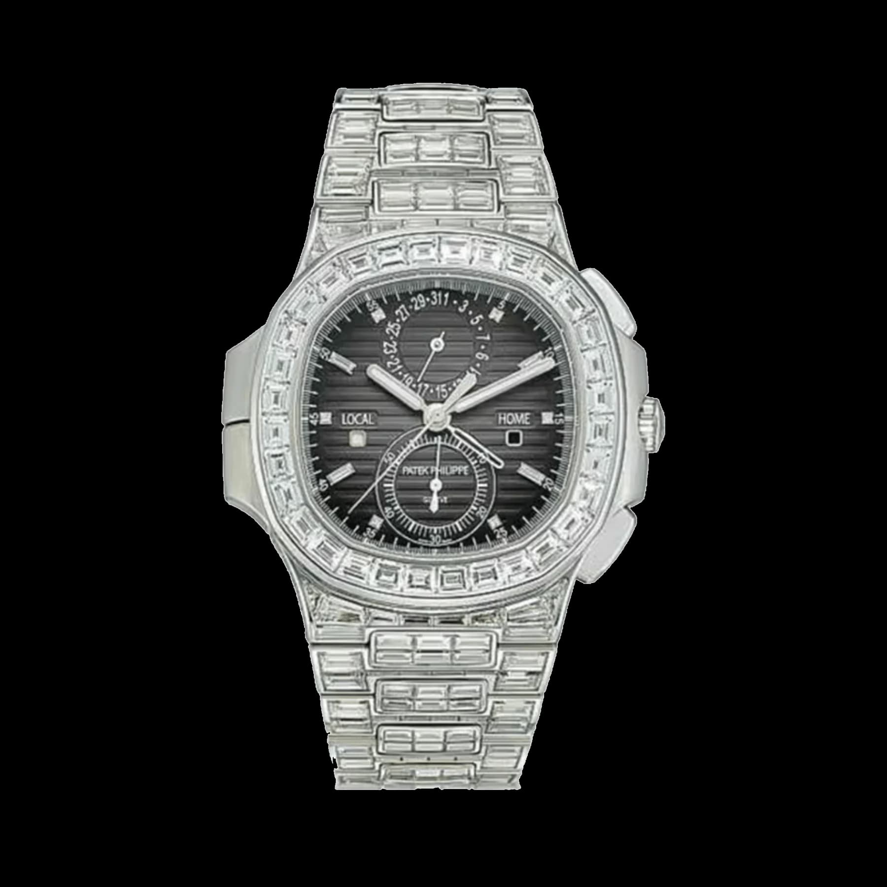 Patek Philippe Nautilus 5990/1400G-001 Flyback Chronograph White Gold Black Dial Diamond Set