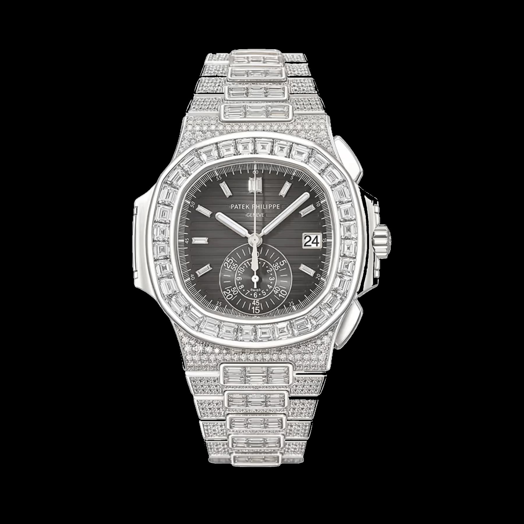Patek Philippe Nautilus 5980/1400G-010 Chronograph White Gold Black Dial Diamond Set