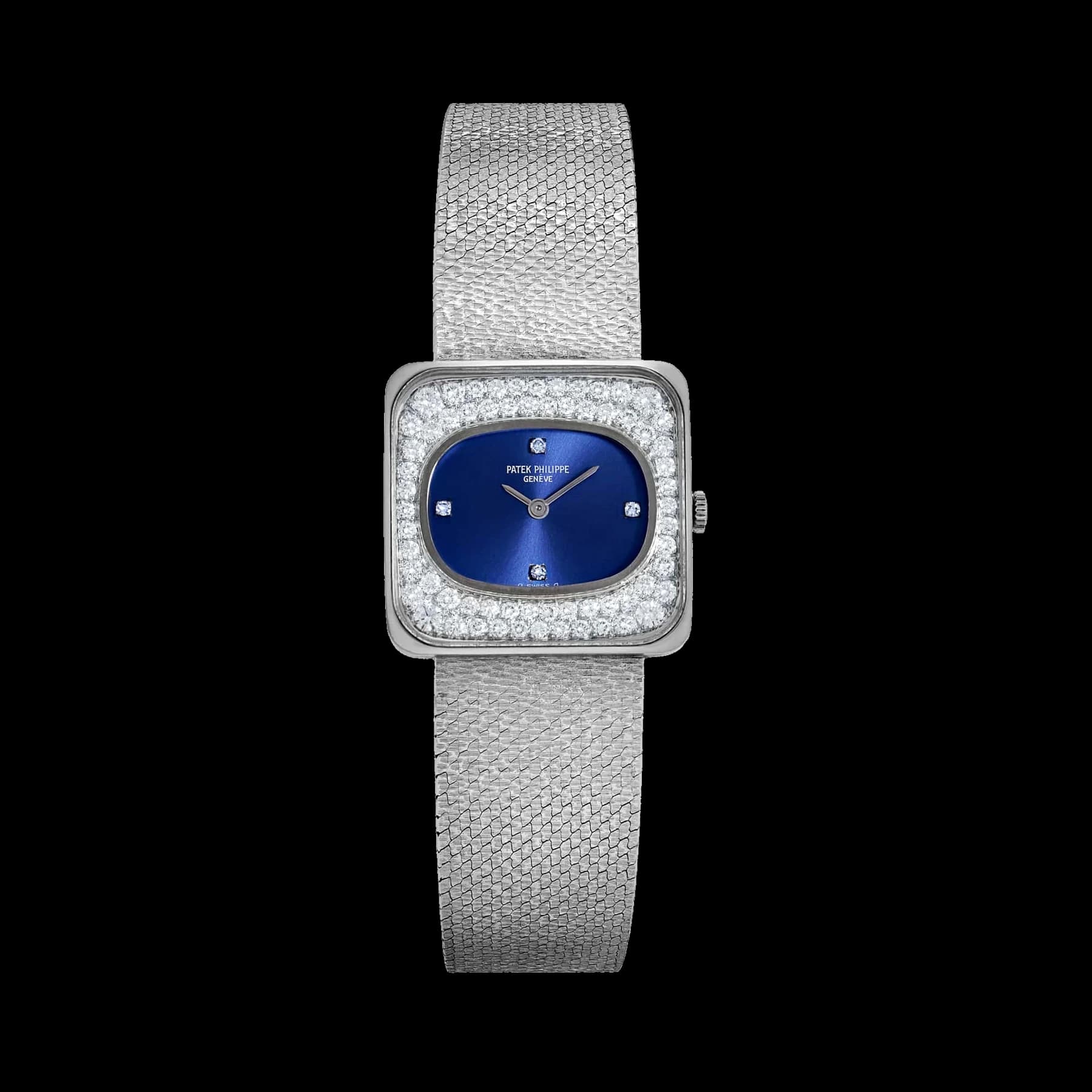 Patek Philippe Golden Ellipse 4126/1 White Gold Blue Diamond Dial Diamond Bezel