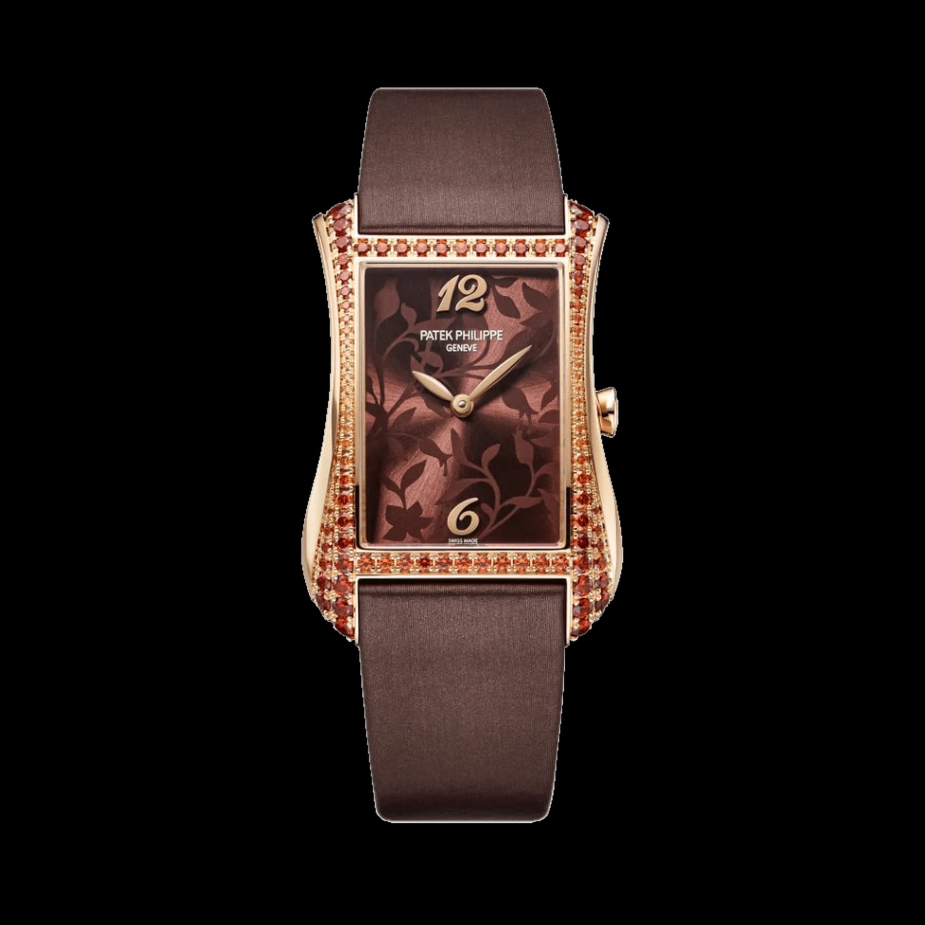 Patek Philippe Gondolo 4962/200R-001 Rose Gold Spessartine Bezel Breguet Numerals Brown Floral Motif Dial