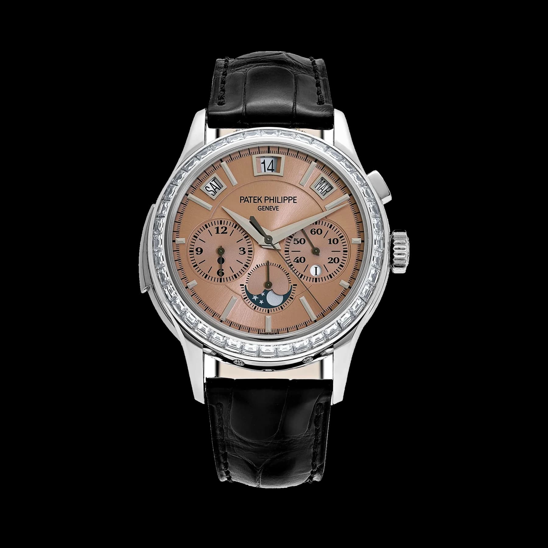 Patek Philippe Grand Complications 5208/300P-010 Minute Repeater Perpetual Calendar Chronograph Platinum Salmon Dial Diamond Baguette Bezel (2021)