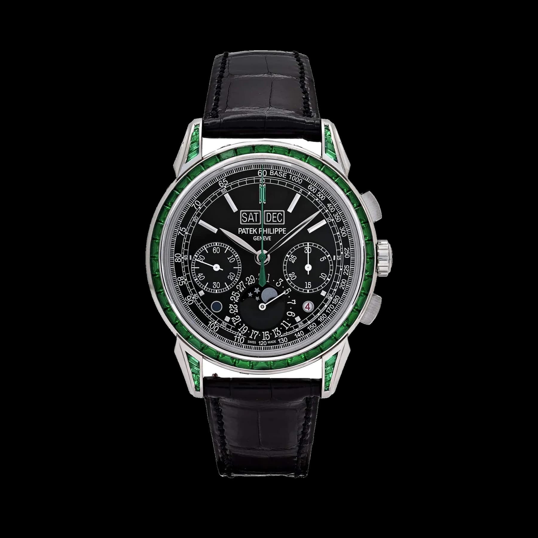 Patek Philippe Grand Complications 5271/13P-001 Perpetual Calendar Moon Phases Platinum Emerald Bezel Black Dial