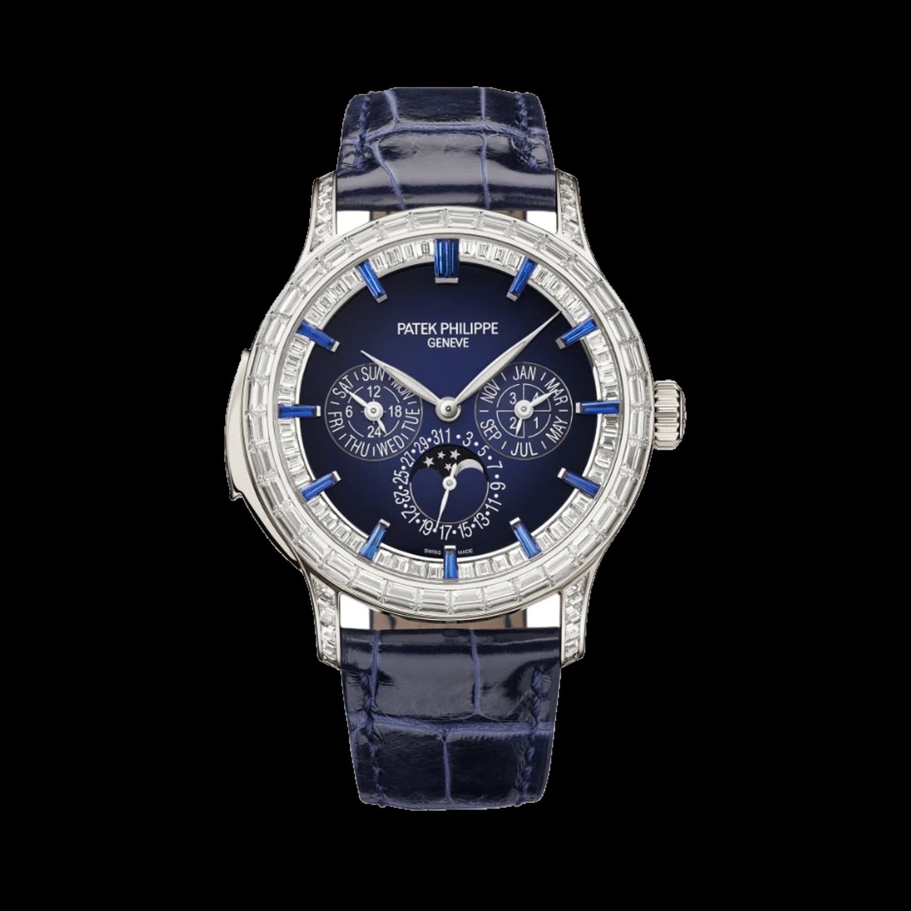 Patek Philippe Grand Complications 5374/300P-001 Perpetual Calendar Minute Repeater Diamond Set Platinum Case Blue Dial Sapphire Markers