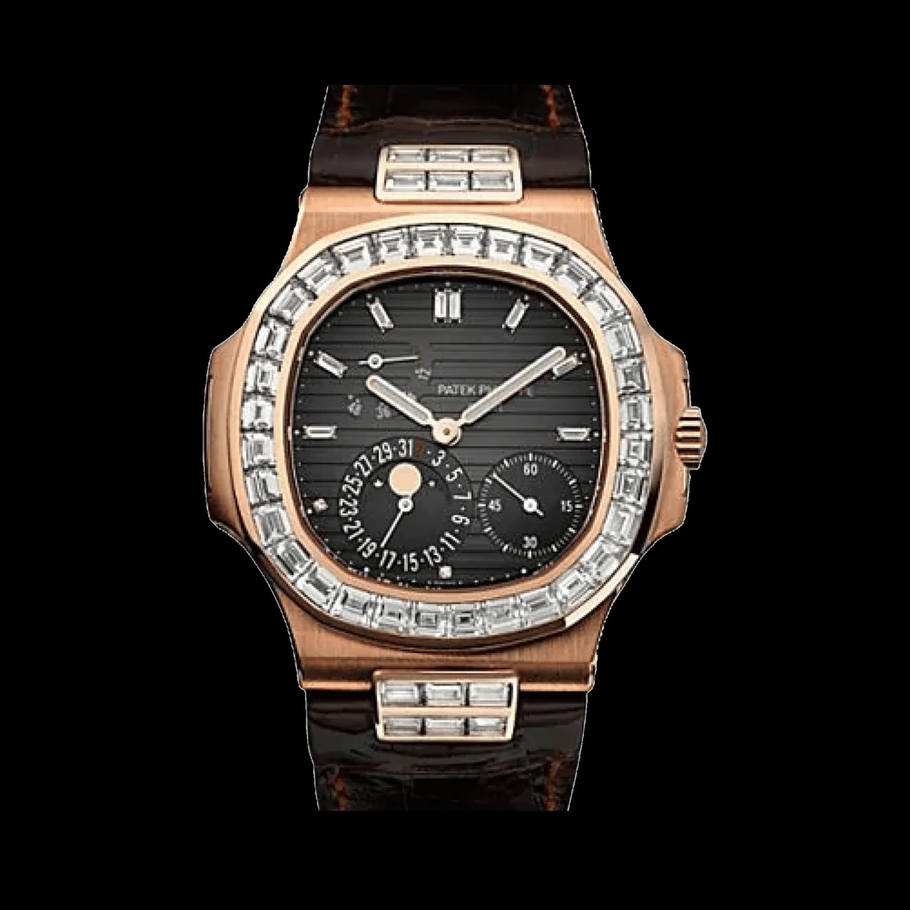 Patek Philippe Nautilus 5724R-001 Rose Gold Black Diamond Baguette Dial and Bezel