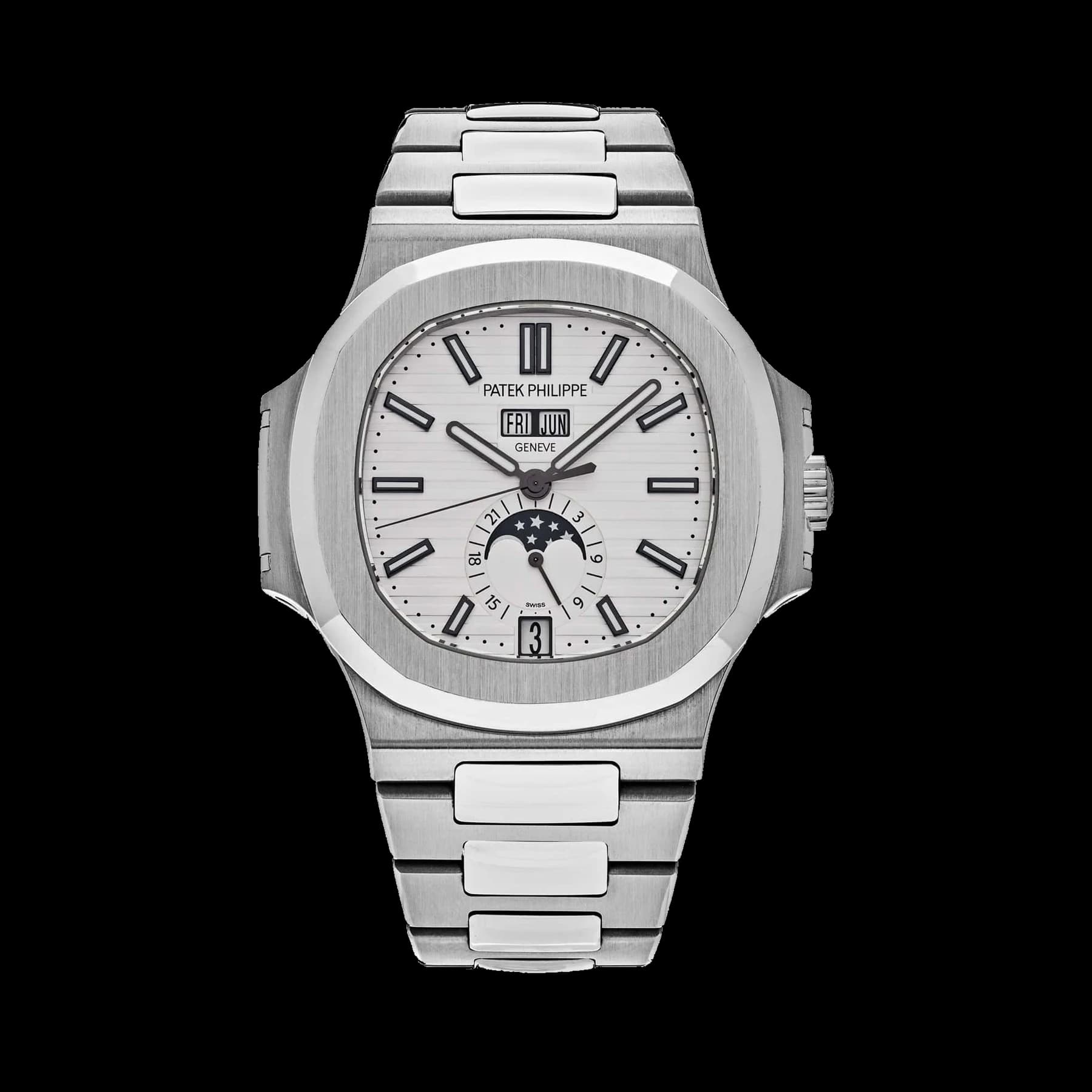 Patek Philippe Nautilus 5726/1A-010 Annual Calendar Moon Phases Stainless Steel White Dial
