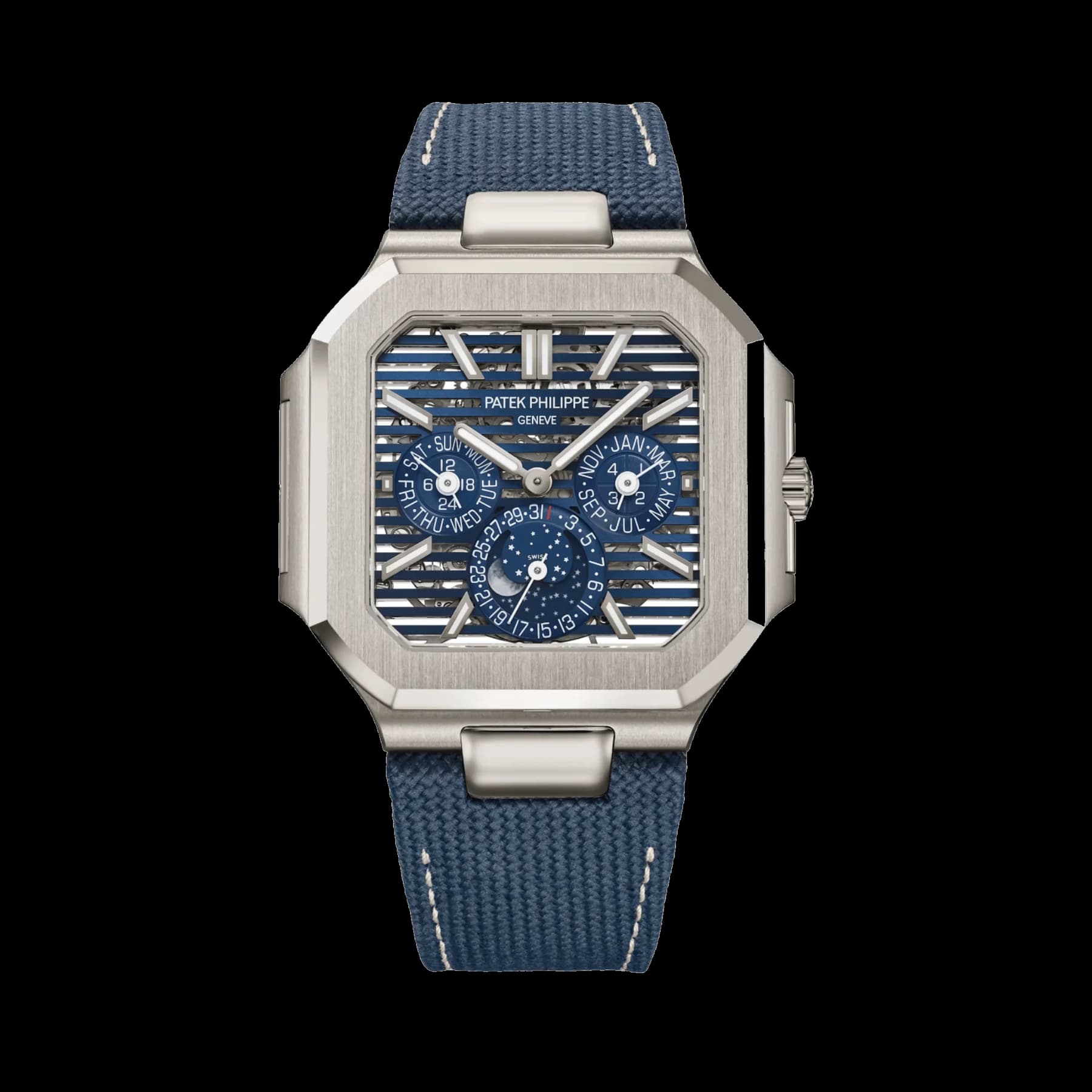 Patek Philippe Cubitus 5840P-001 Perpetual Calendar Moon Phases Platinum Blue Openworked Dial (2026)