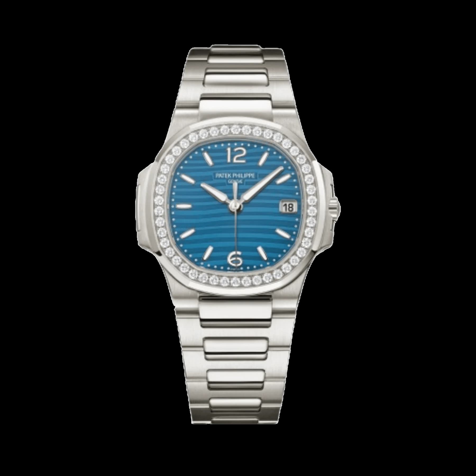 Patek Philippe Nautilus 7010/1G-013 'Ladies' White Gold Blue Dial Diamond Bezel
