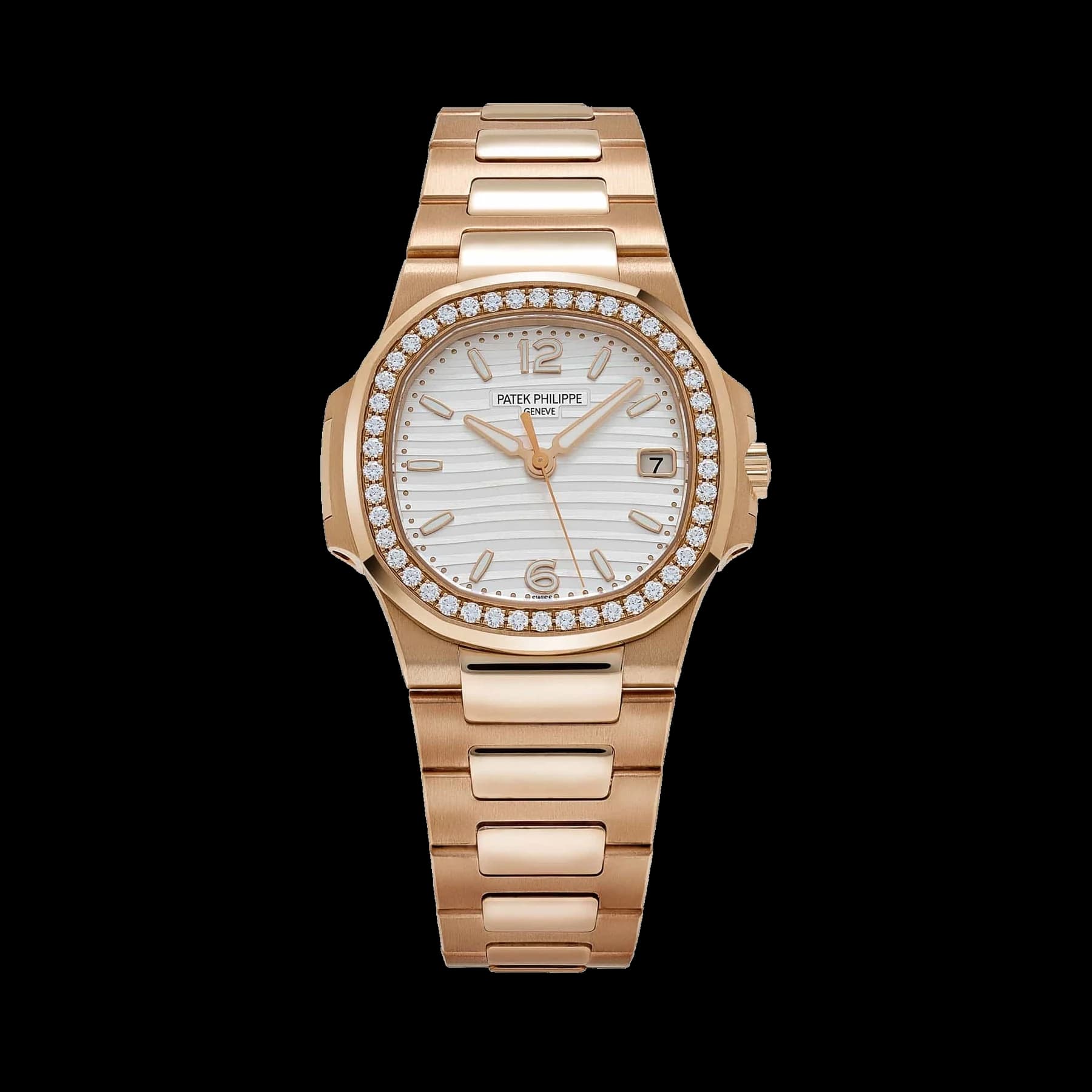 Patek Philippe Nautilus 7010/1R-011 'Ladies' Rose Gold Silver Dial Diamond Bezel Quartz