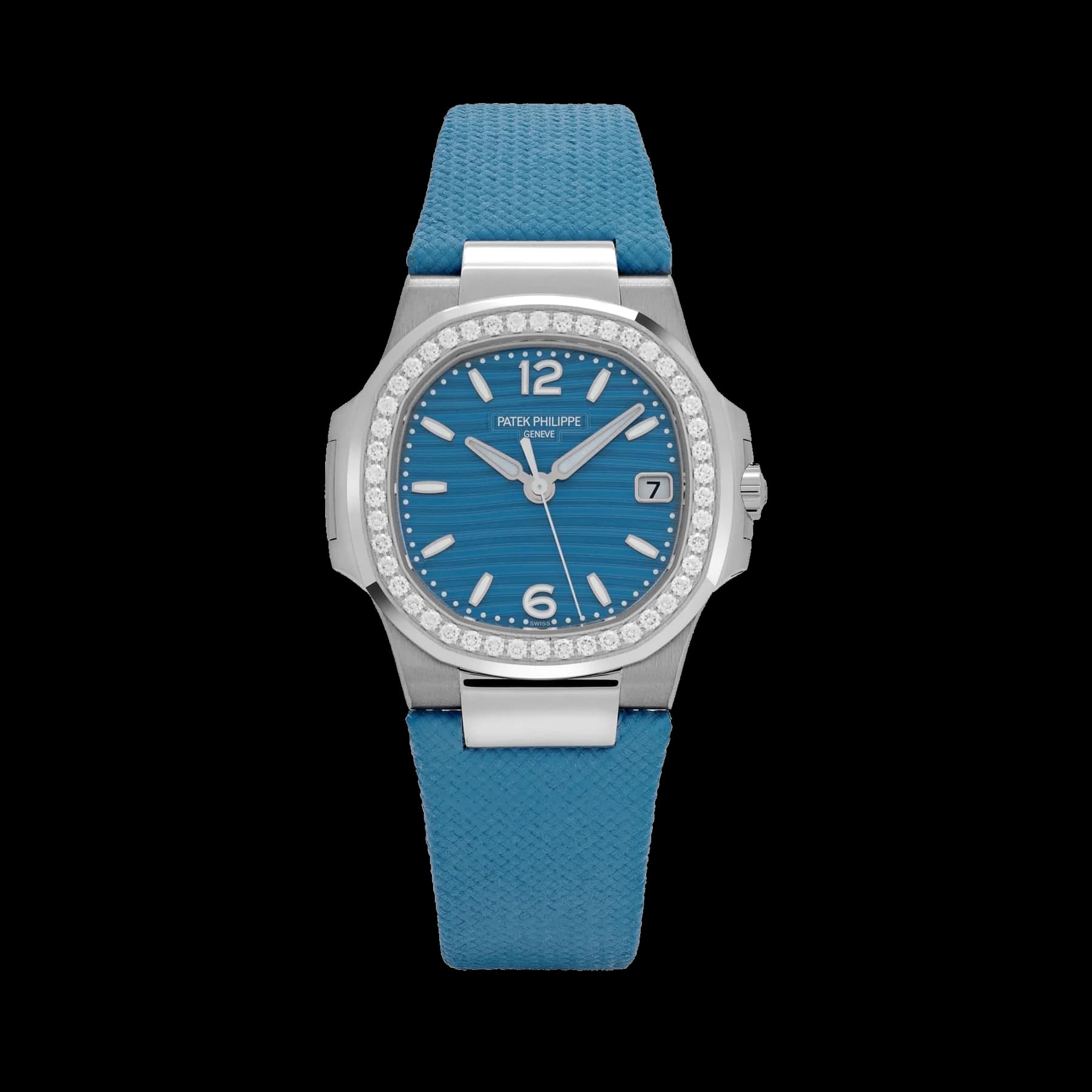 Patek Philippe Nautilus 7010G-013 'Ladies' White Gold Blue Dial Diamond Bezel