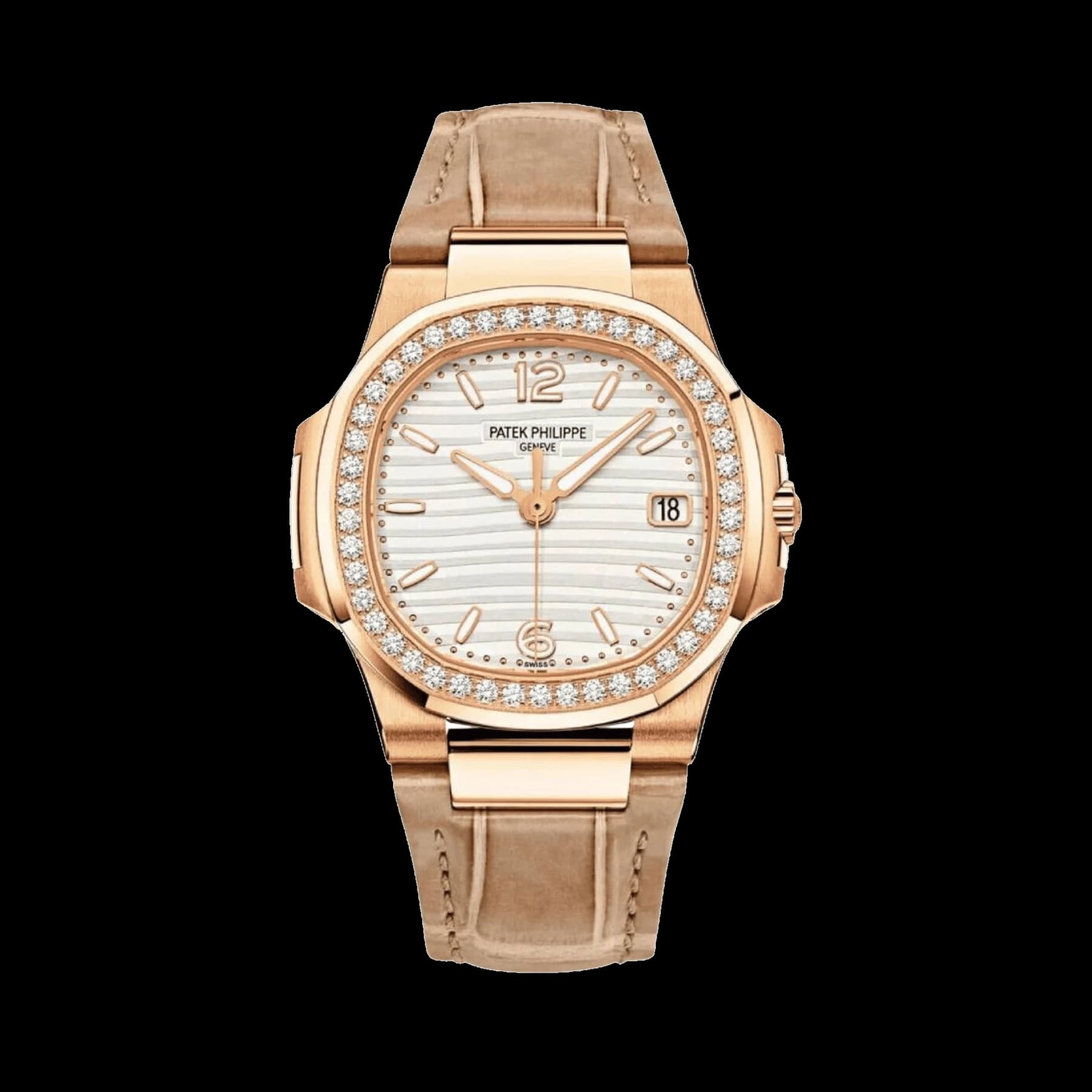 Patek Philippe Nautilus 7010R-011 'Ladies' Rose Gold Silvery Opaline Dial Diamond Bezel