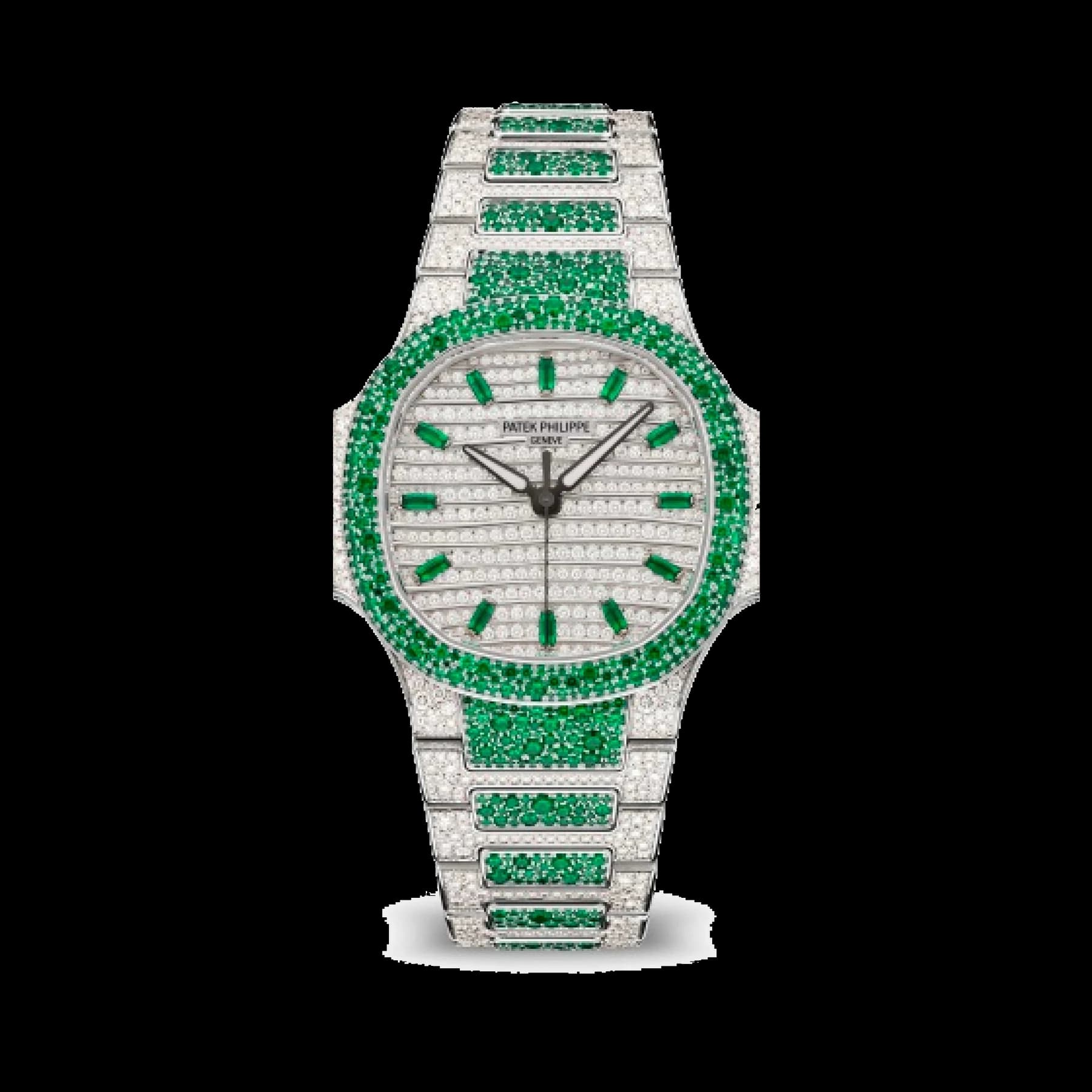 Patek Philippe Nautilus 7118/1453G 'Ladies Haute Joaillerie' White Gold Diamond Emerald Set