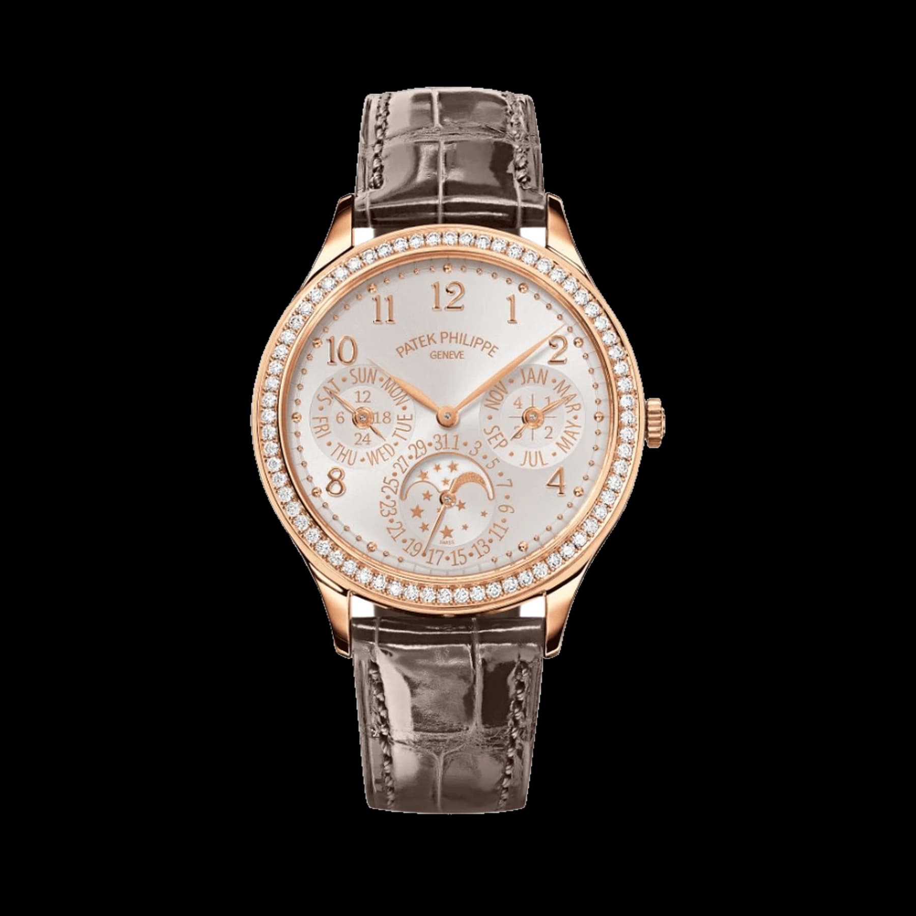 Patek Philippe Grand Complications 7140R-001 Rose Gold Perpetual Calendar Diamond Bezel White Dial
