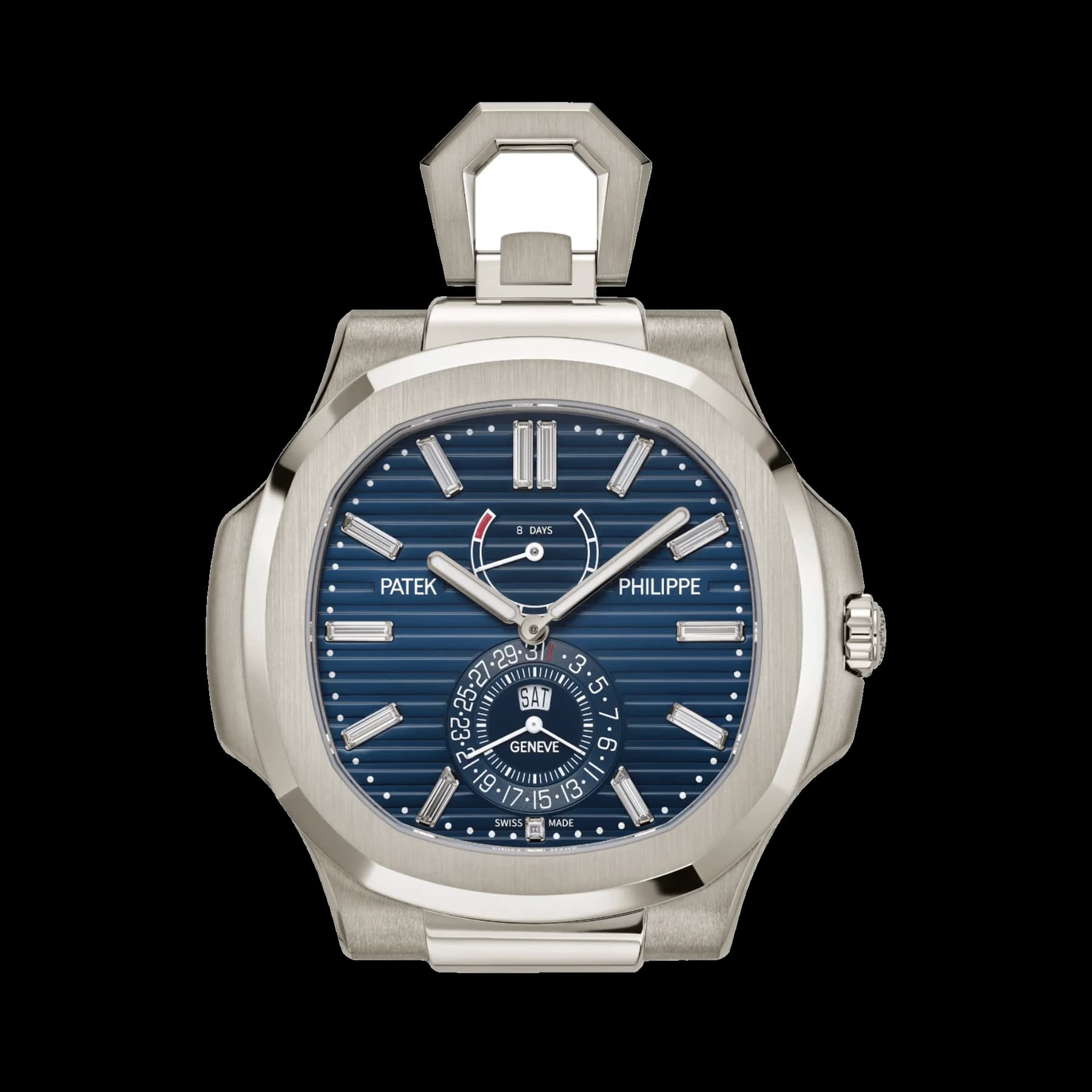 Patek Philippe Nautilus Desk Clock 958G-001 '50th Anniversary' White Gold Blue Diamond Baguette Dial (2026)