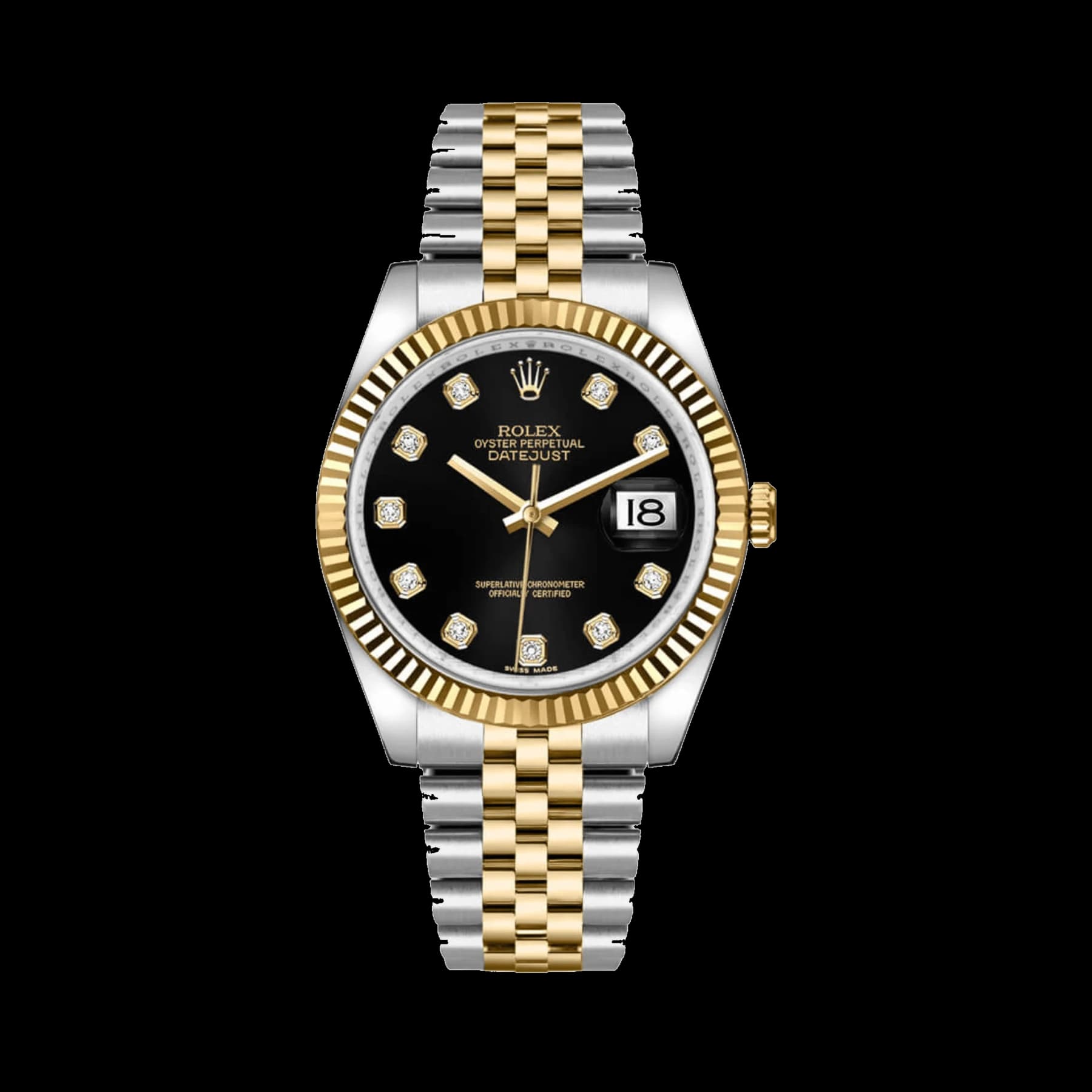Rolex Datejust 36 116233 Yellow Gold Stainless Steel Black Diamond Dial Jubilee (2013)