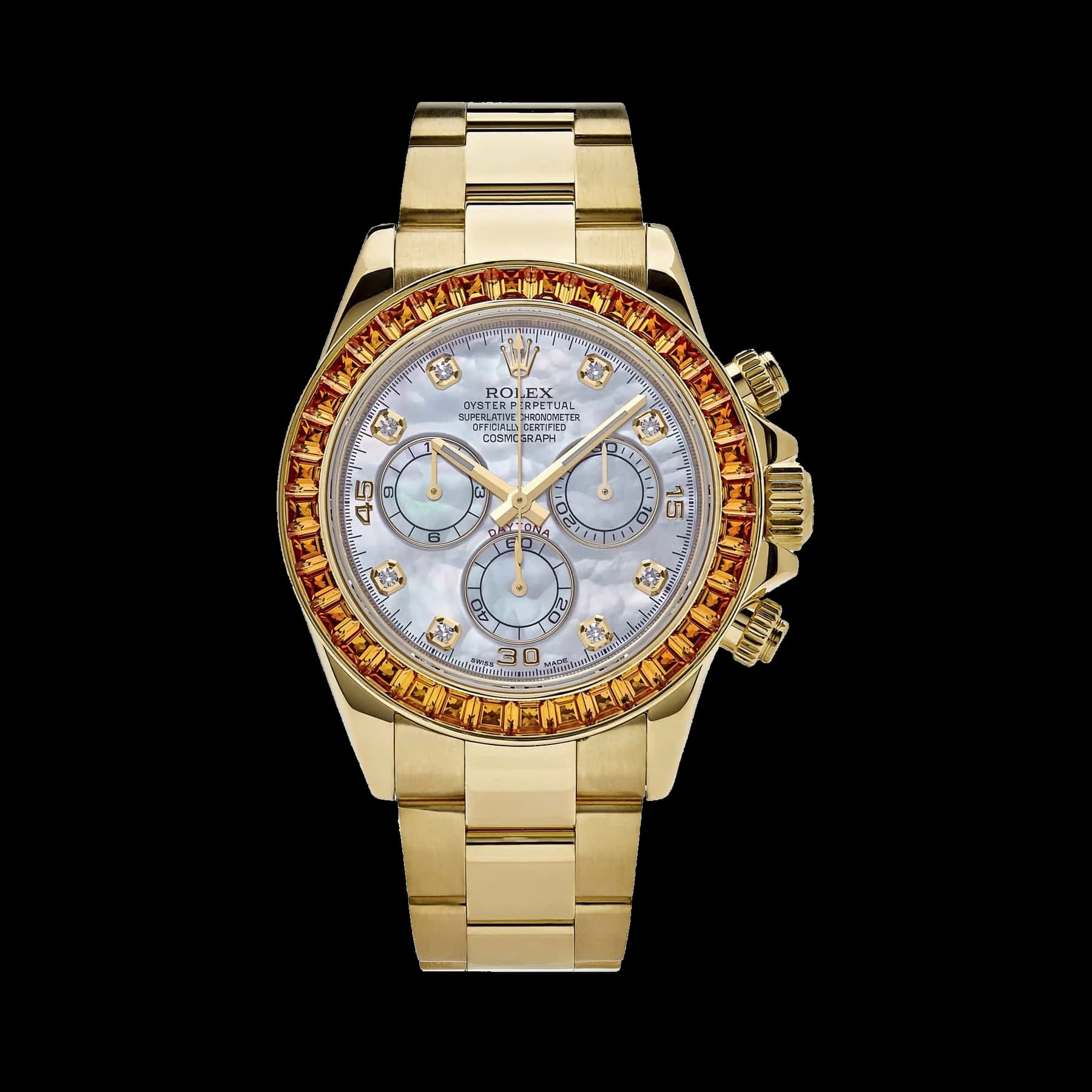 Rolex Daytona 116578SACO Yellow Gold Sapphire Bezel Mother Of Pearl Dial