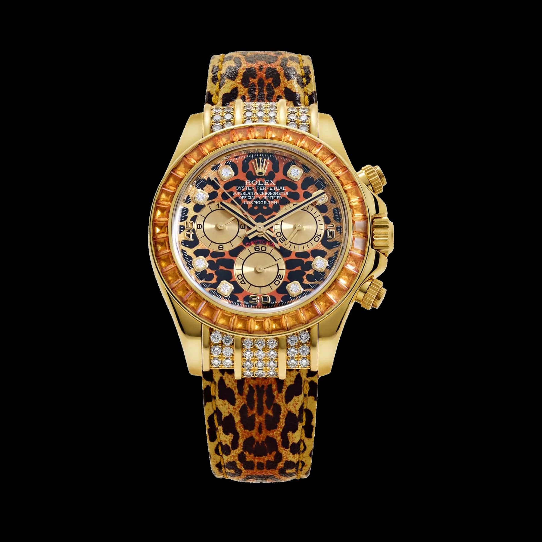 Rolex Daytona 116598SACO Yellow Gold 'Leopard' Diamond Dial Cognac Sapphire Bezel
