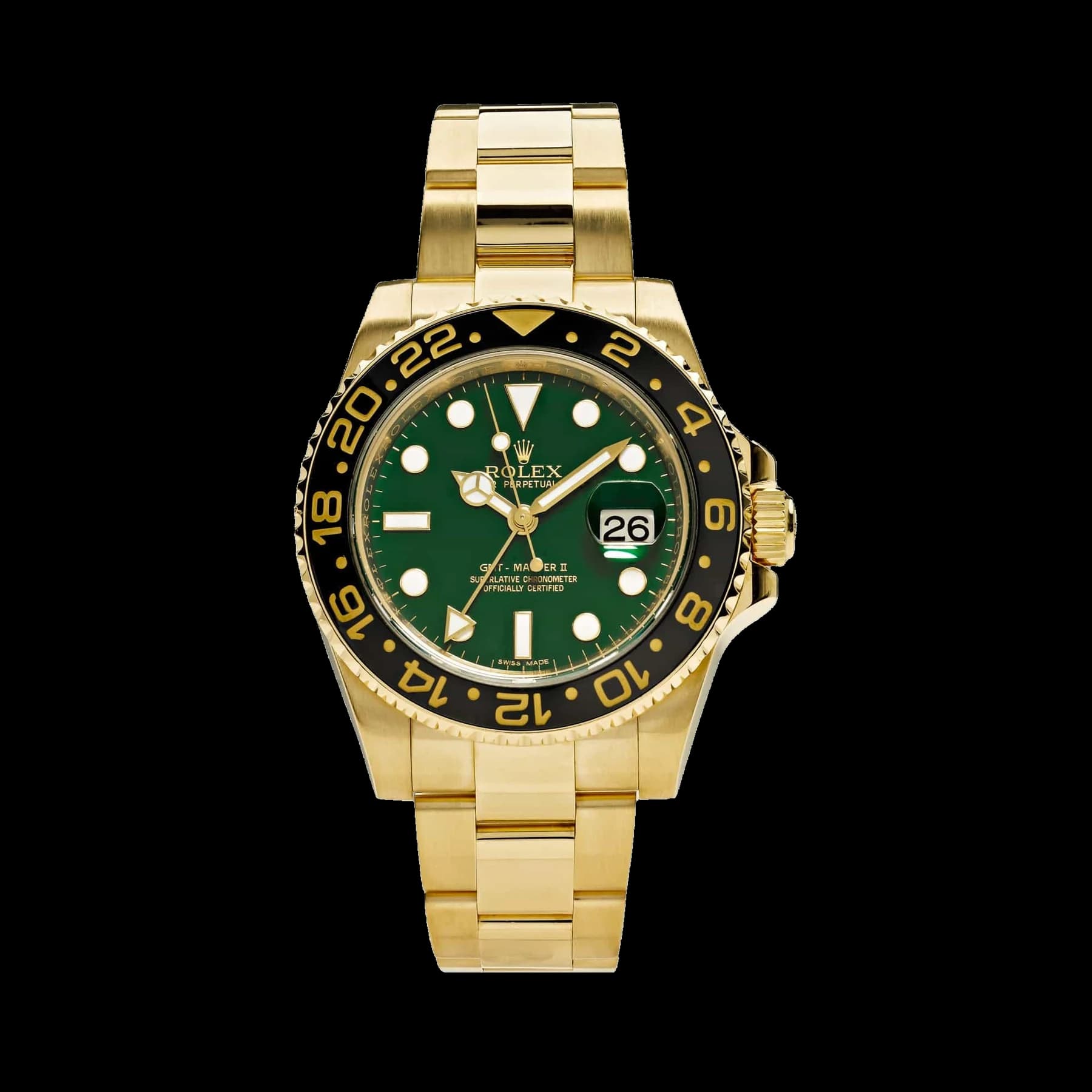 Rolex GMT-Master II 116718LN Yellow Gold Green Dial Black Bezel
