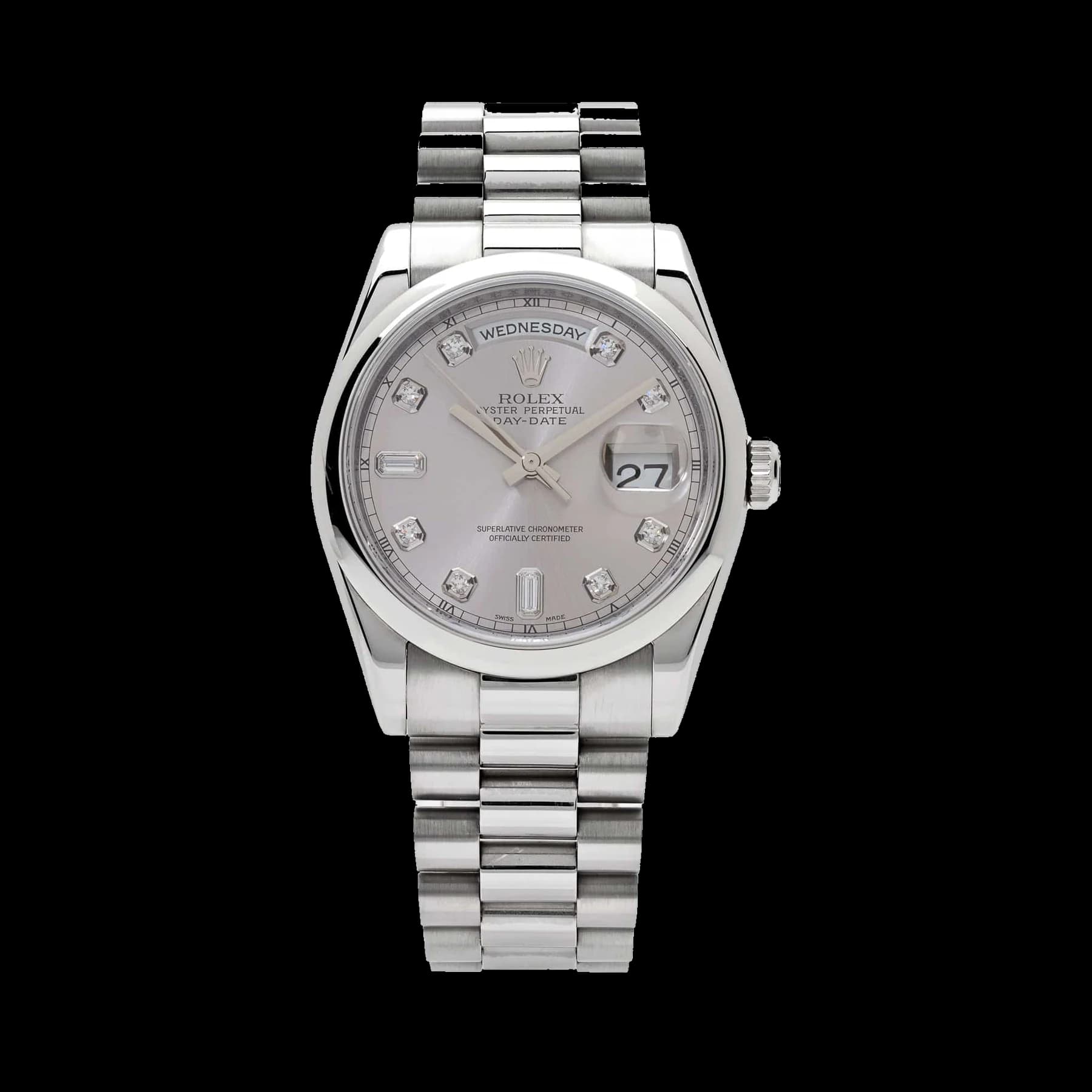 Rolex Day-Date ⁠36 118206 Platinum Silver Diamond Dial