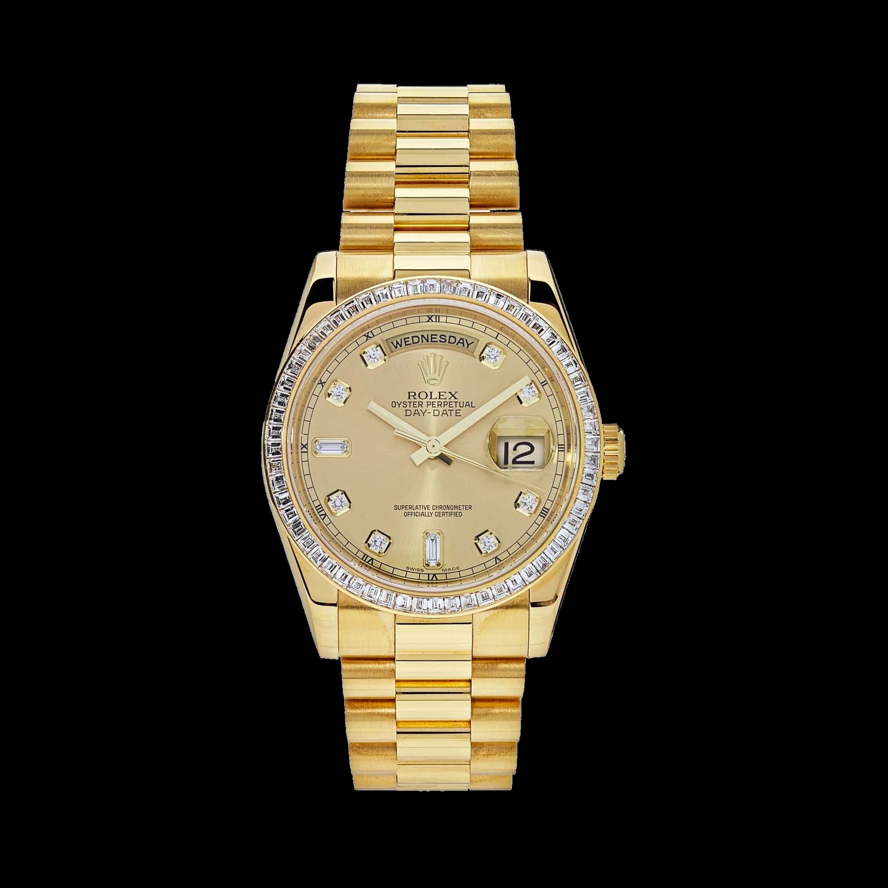 Rolex Day-Date 36 118398BR Yellow Gold Diamond Bezel Champagne Diamond Dial