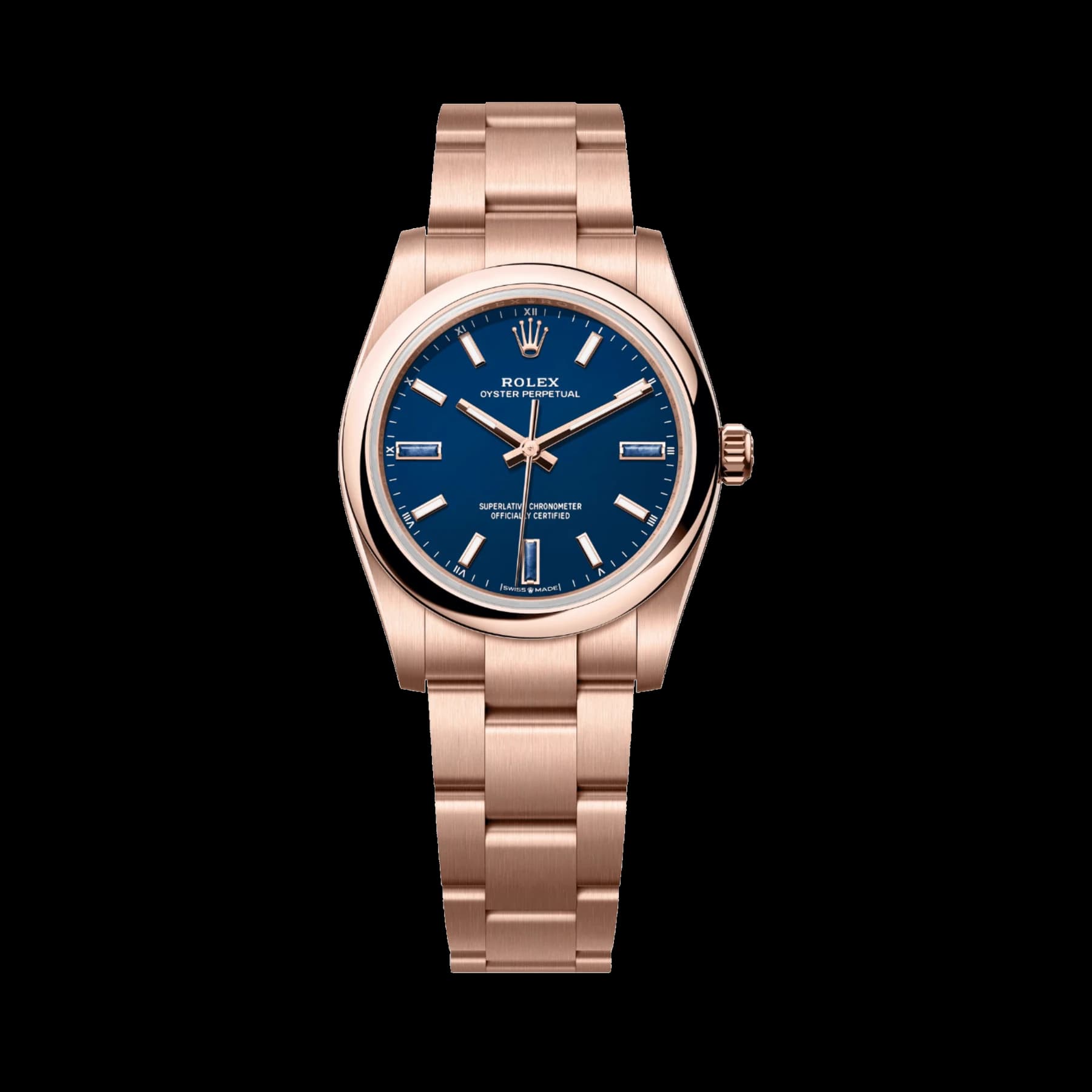 Rolex Oyster Perpetual 34 124205 Rose Gold Blue Stone Dial (2026)