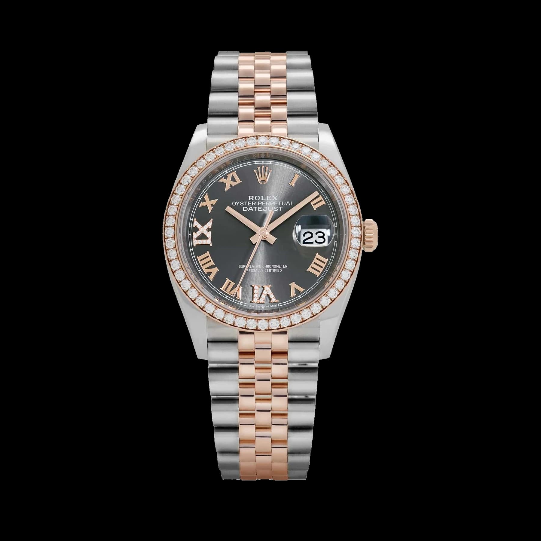 Rolex Datejust 126281RBR Rose Gold Stainless Steel Slate Diamond Dial Diamond Bezel (2025)