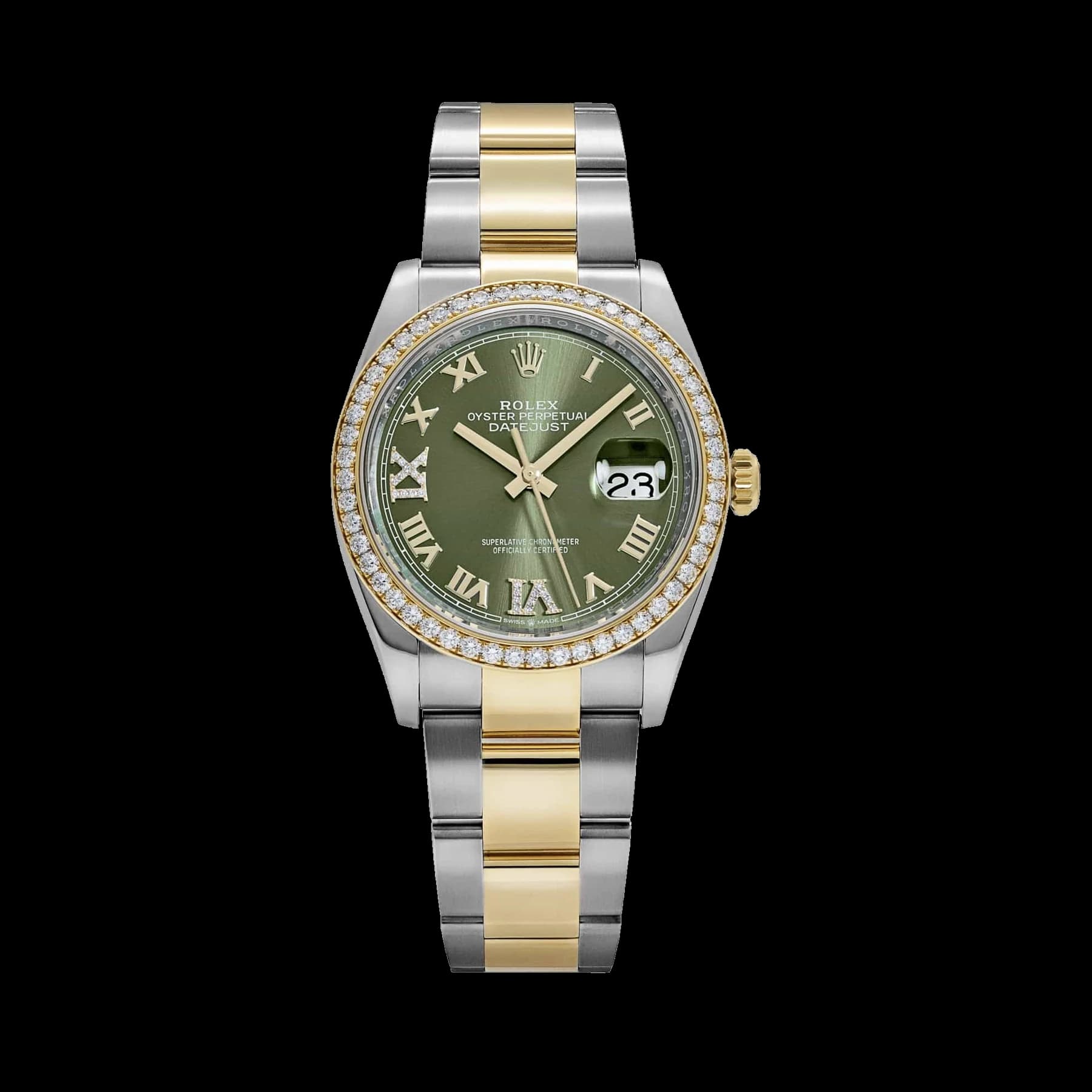 Rolex Datejust 36 126283RBR Stainless Steel Yellow Gold Olive Green Diamond Dial Diamond Bezel Oyster (2023)