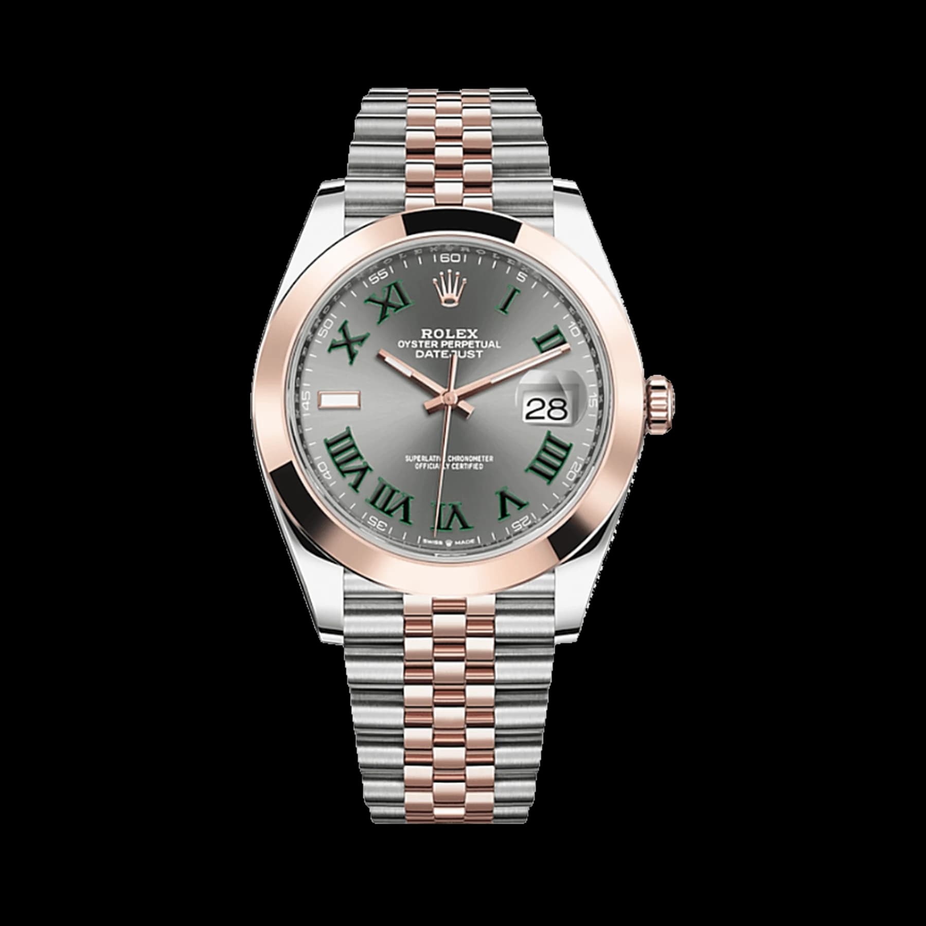 Rolex Datejust 41 126301 Stainless Steel Rose Gold Slate/Green Dial Jubilee